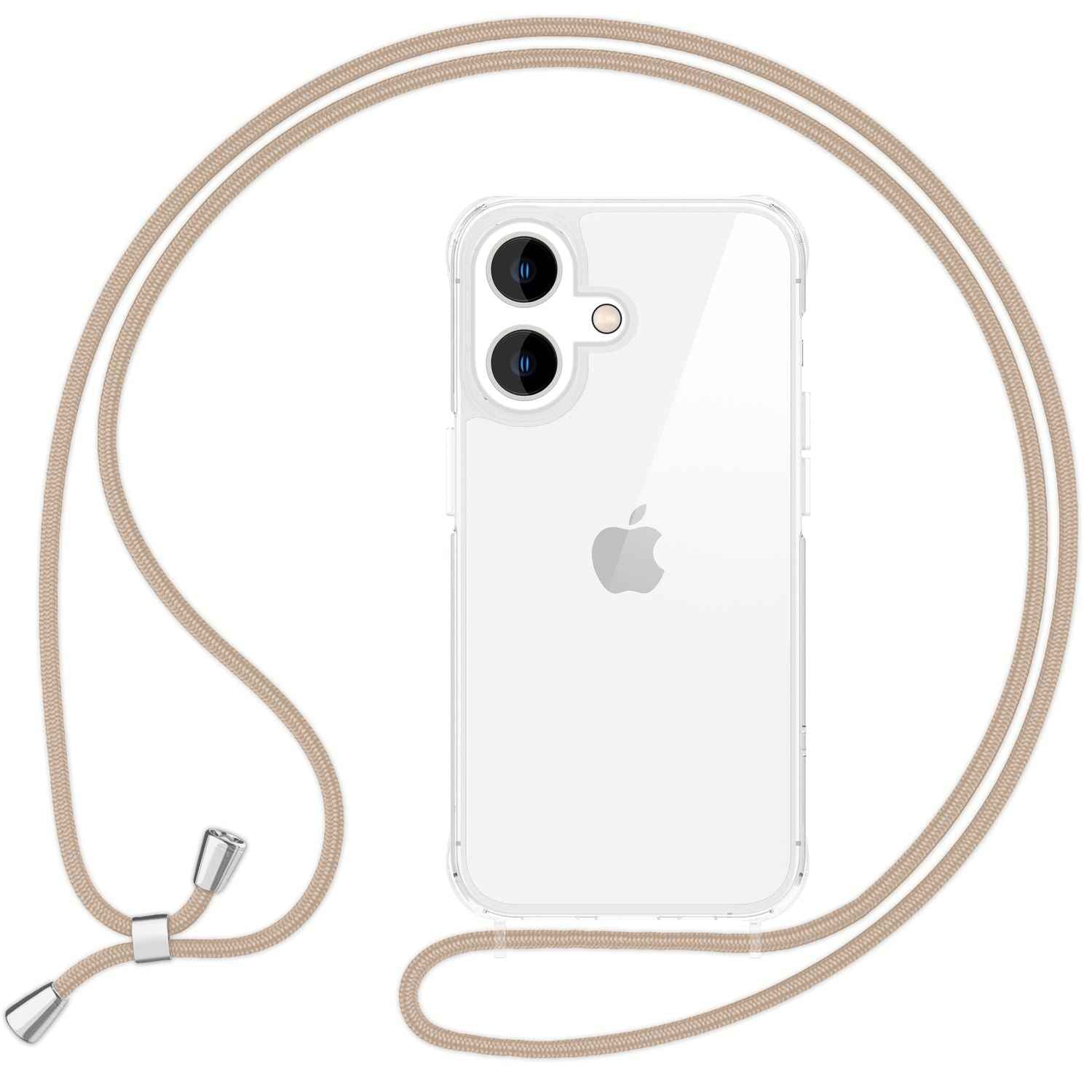 NALIA Klare Hülle mit Band zum Umhängen für iPhone 16, Transparente Schutzhülle mit Handykette, Handyhülle
