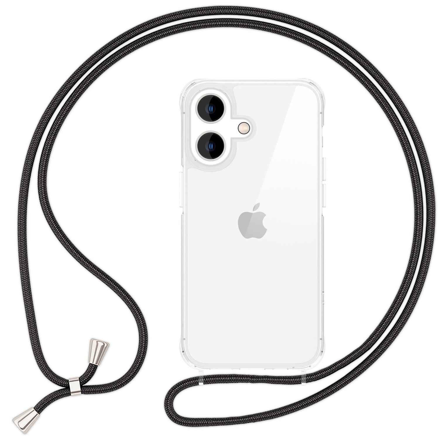 NALIA Klare Hülle mit Band zum Umhängen für iPhone 16, Transparente Schutzhülle mit Handykette, Handyhülle