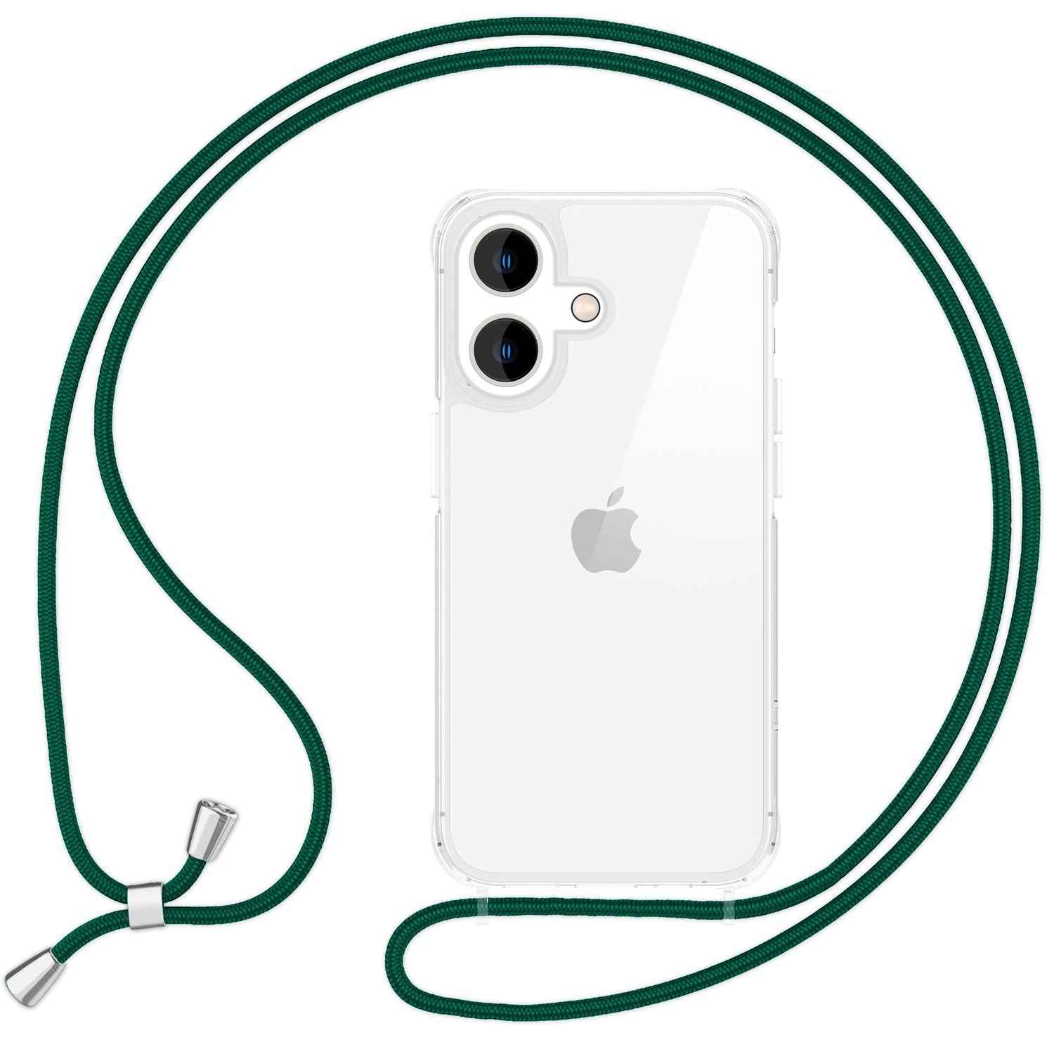 NALIA Klare Hülle mit Band zum Umhängen für iPhone 16, Transparente Schutzhülle mit Handykette, Handyhülle