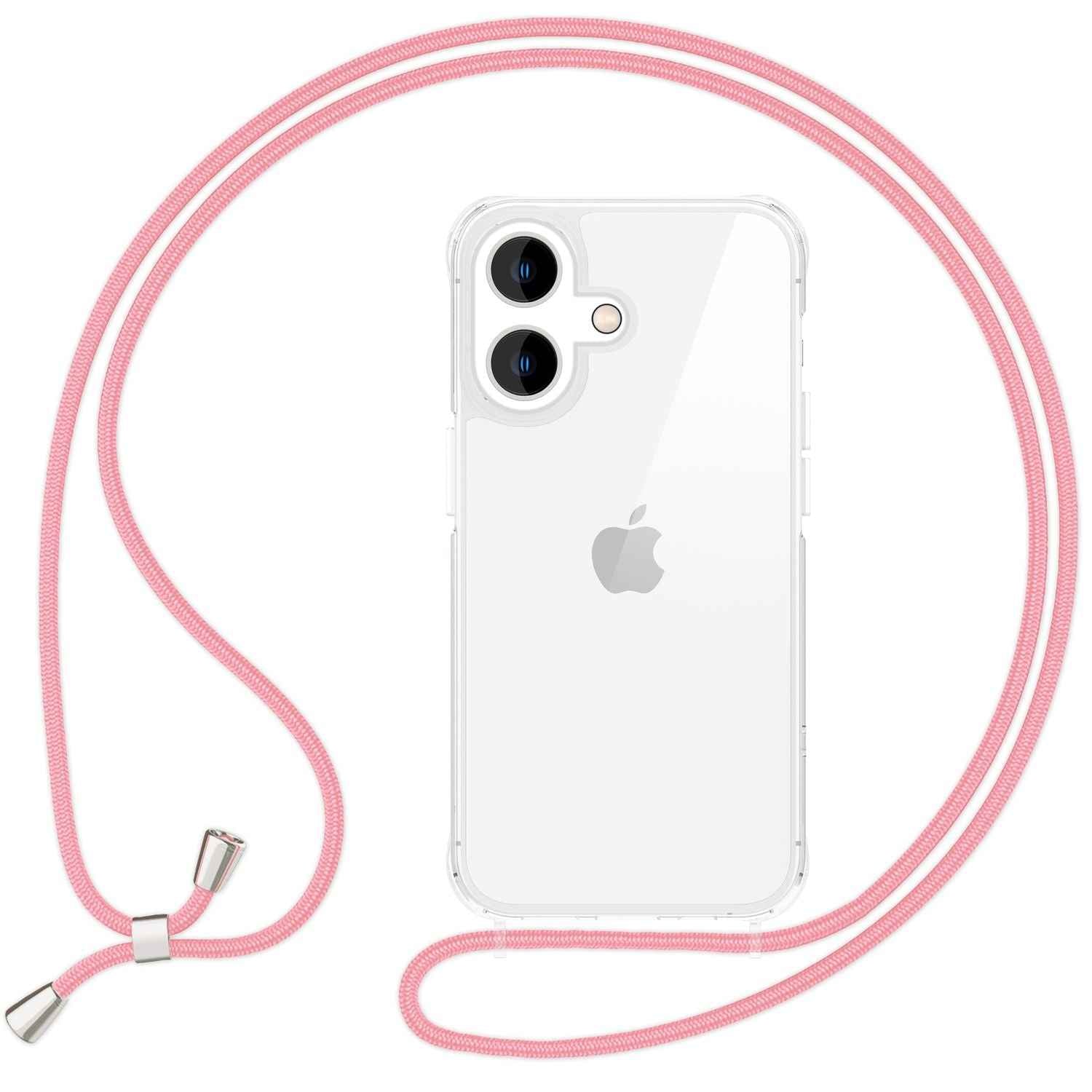 NALIA Klare Hülle mit Band zum Umhängen für iPhone 16, Transparente Schutzhülle mit Handykette, Handyhülle
