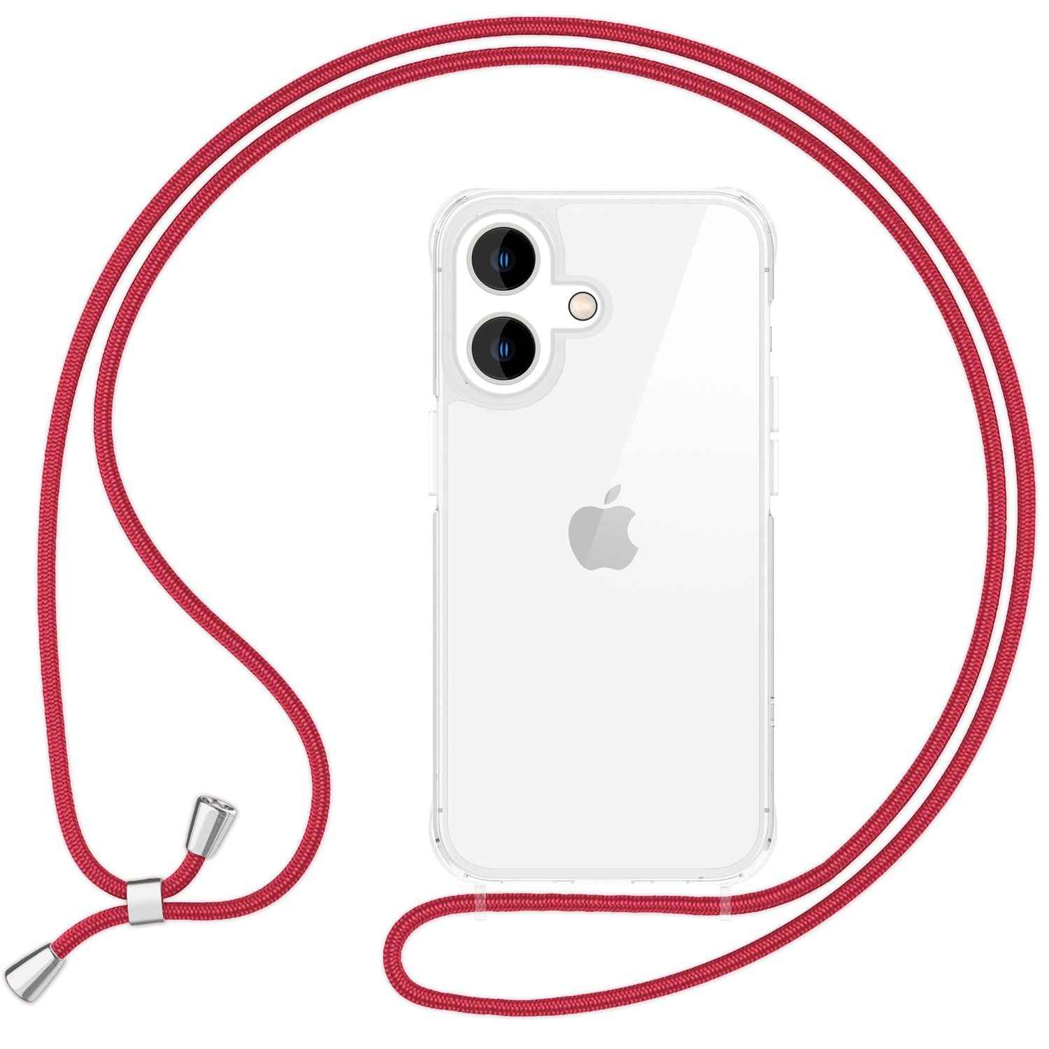 NALIA Klare Hülle mit Band zum Umhängen für iPhone 16, Transparente Schutzhülle mit Handykette, Handyhülle