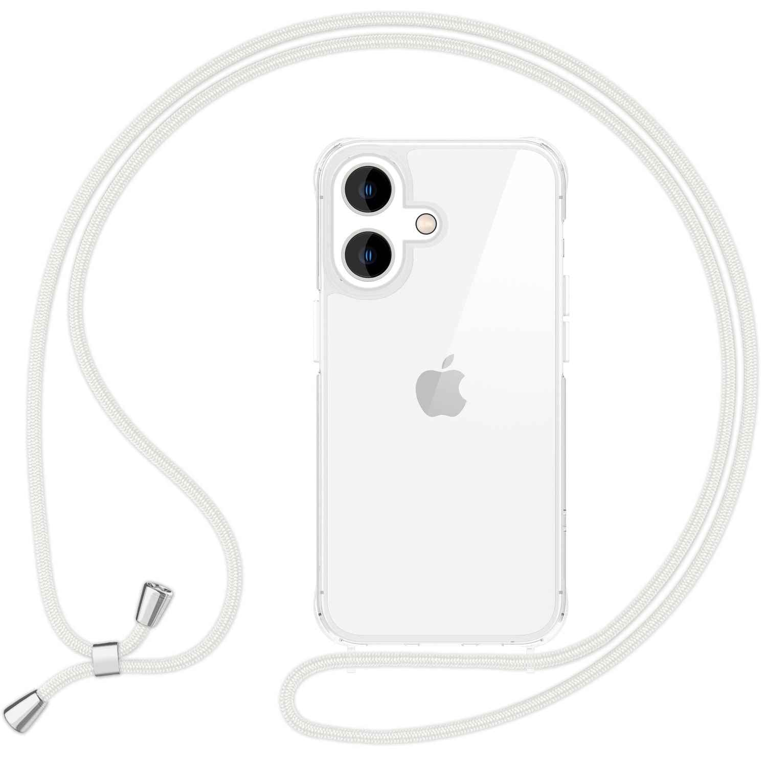 NALIA Klare Hülle mit Band zum Umhängen für iPhone 16 Plus, Transparente Schutz Handyhülle mit Handykette