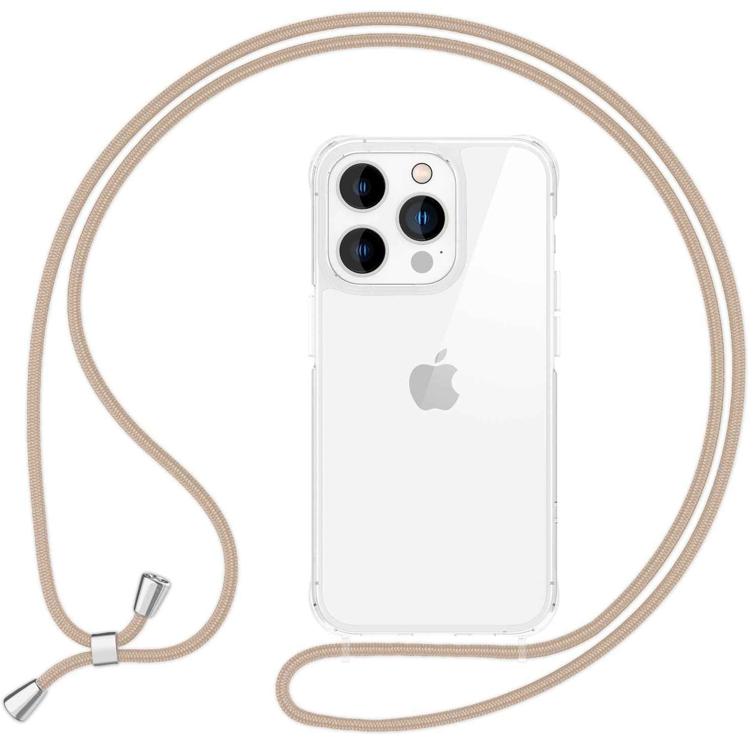 NALIA Klare Hülle mit Band zum Umhängen für iPhone 16 Pro, Transparente Schutz Handyhülle mit Handykette