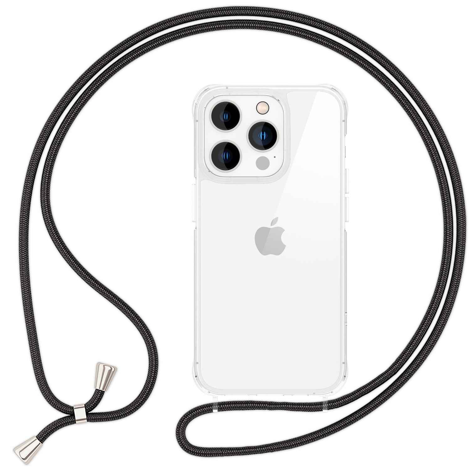 NALIA Klare Hülle mit Band zum Umhängen für iPhone 16 Pro, Transparente Schutz Handyhülle mit Handykette