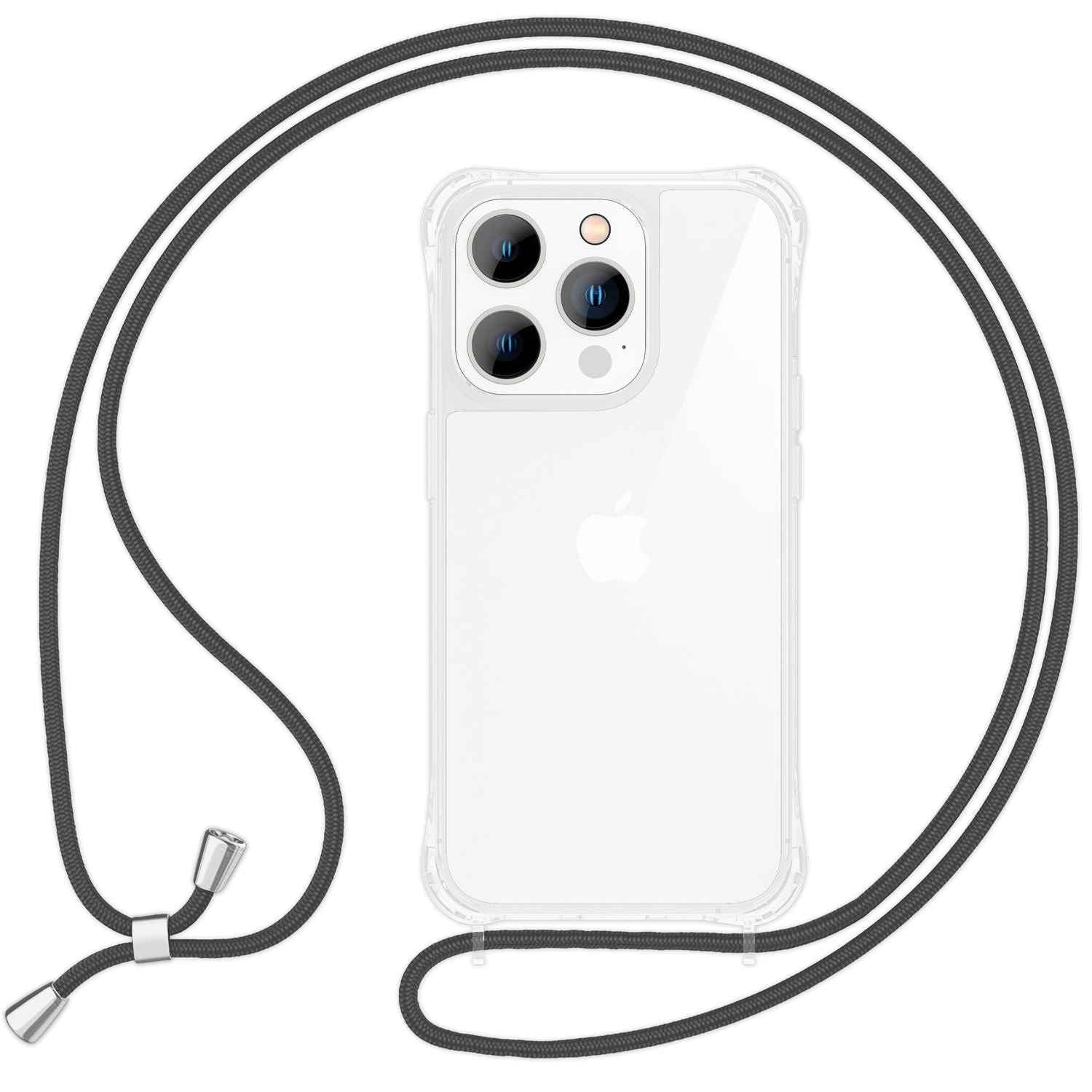NALIA Klare Hülle mit Band zum Umhängen für iPhone 16 Pro, Transparente Schutz Handyhülle mit Handykette
