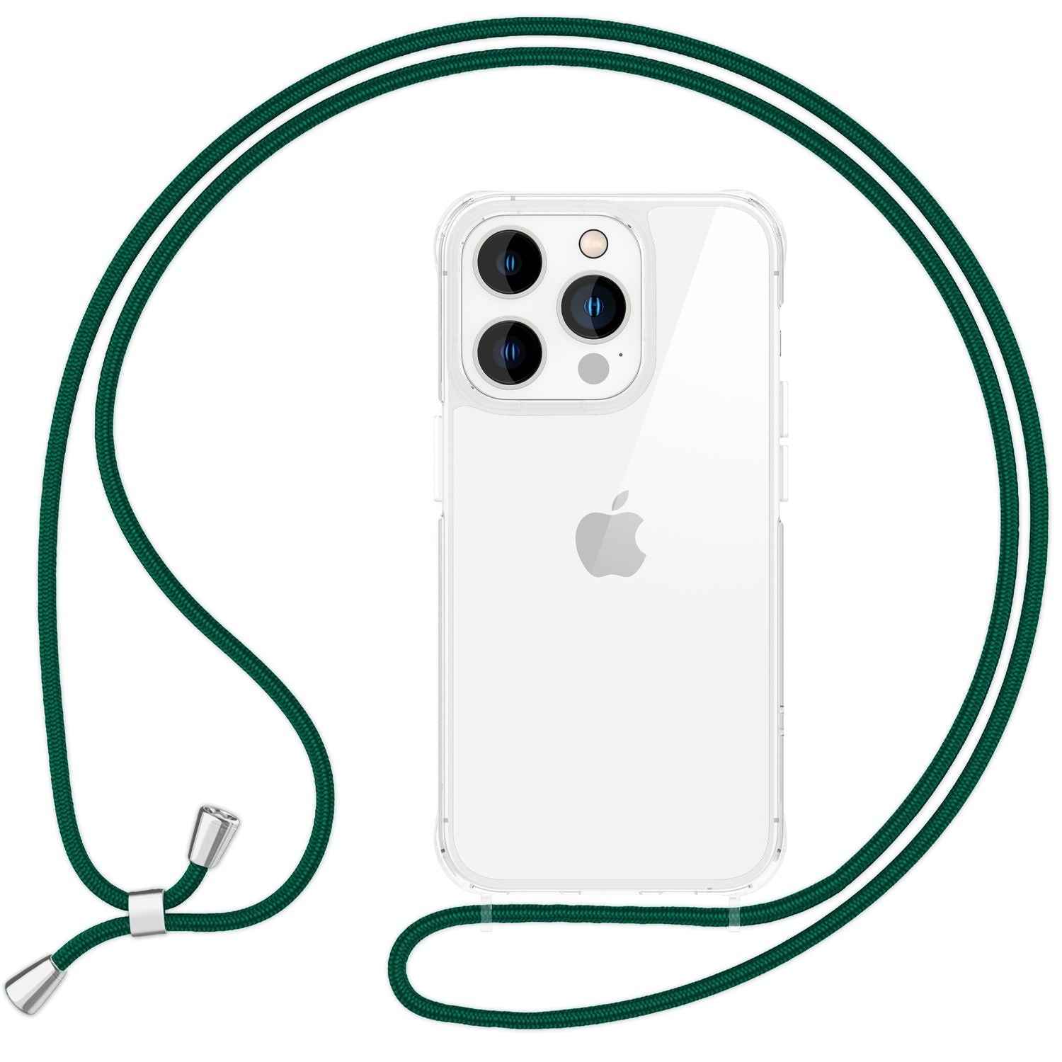 NALIA Klare Hülle mit Band zum Umhängen für iPhone 16 Pro, Transparente Schutz Handyhülle mit Handykette
