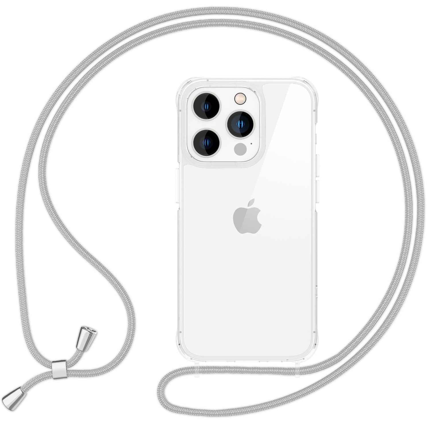 NALIA Klare Hülle mit Band zum Umhängen für iPhone 16 Pro, Transparente Schutz Handyhülle mit Handykette