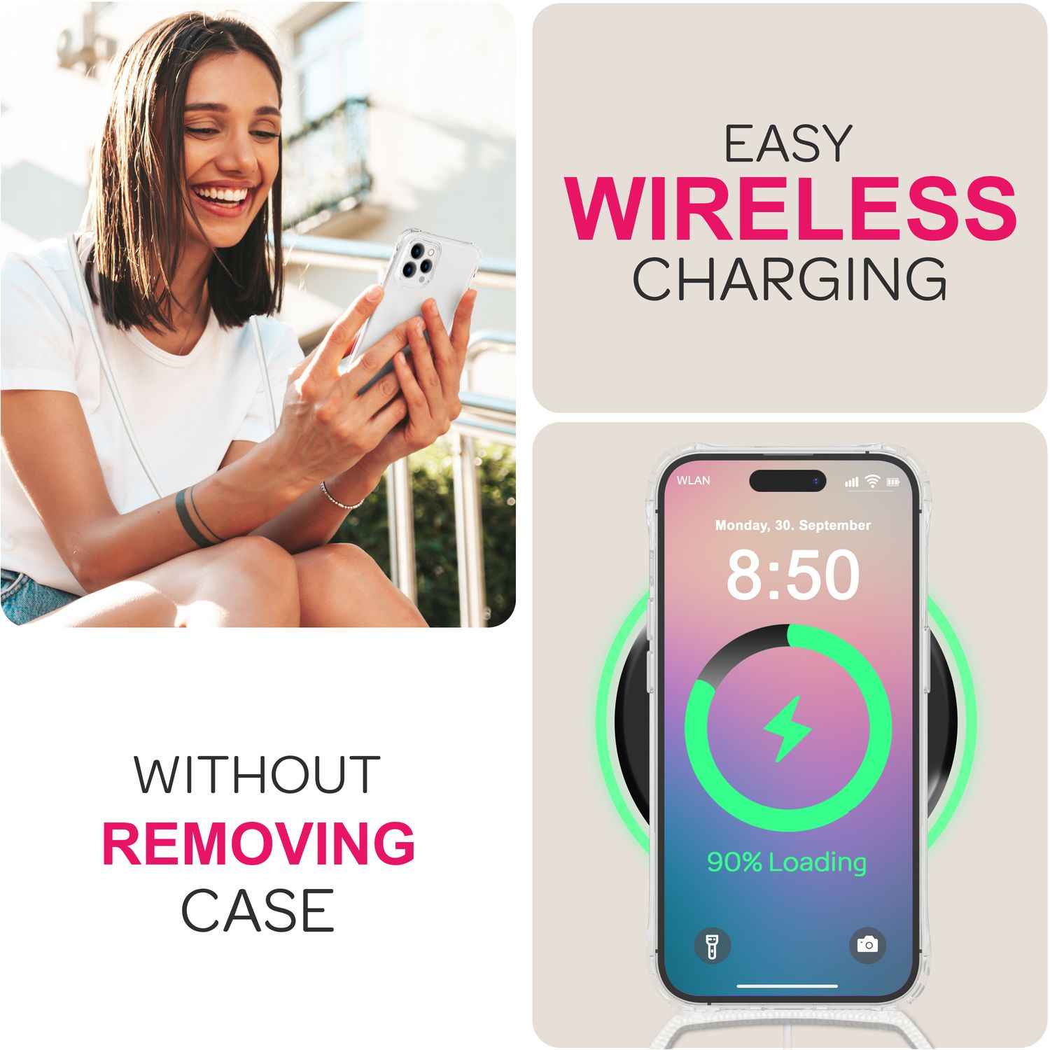 NALIA Klare Hülle mit Band zum Umhängen für iPhone 16 Pro Max, Transparente Harte Handyhülle mit Handykette