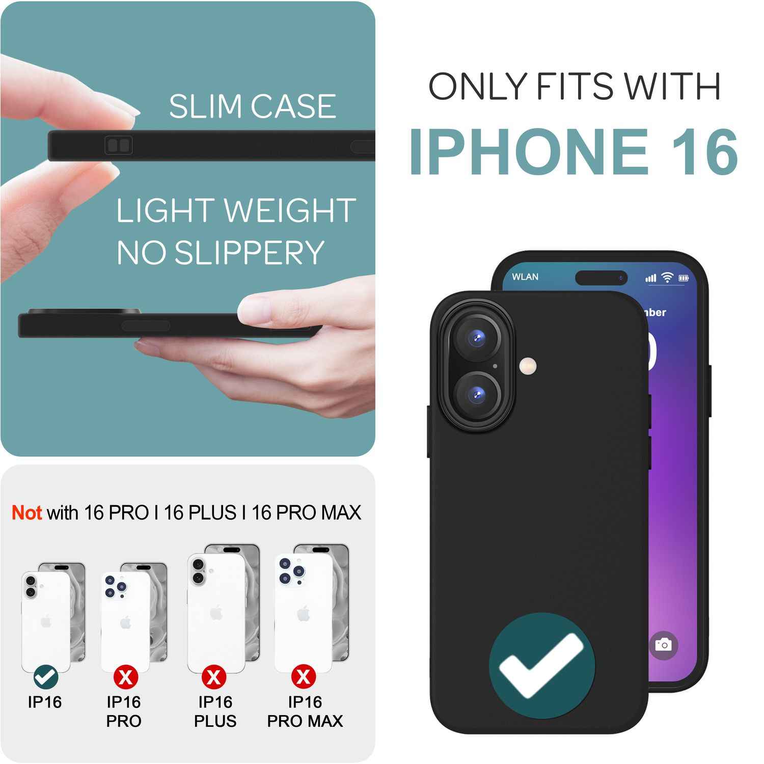 NALIA Fein Mattierte Silikonhülle für iPhone 16, Rutschfeste Handyhülle, Stoßfeste Fallschutz Hülle