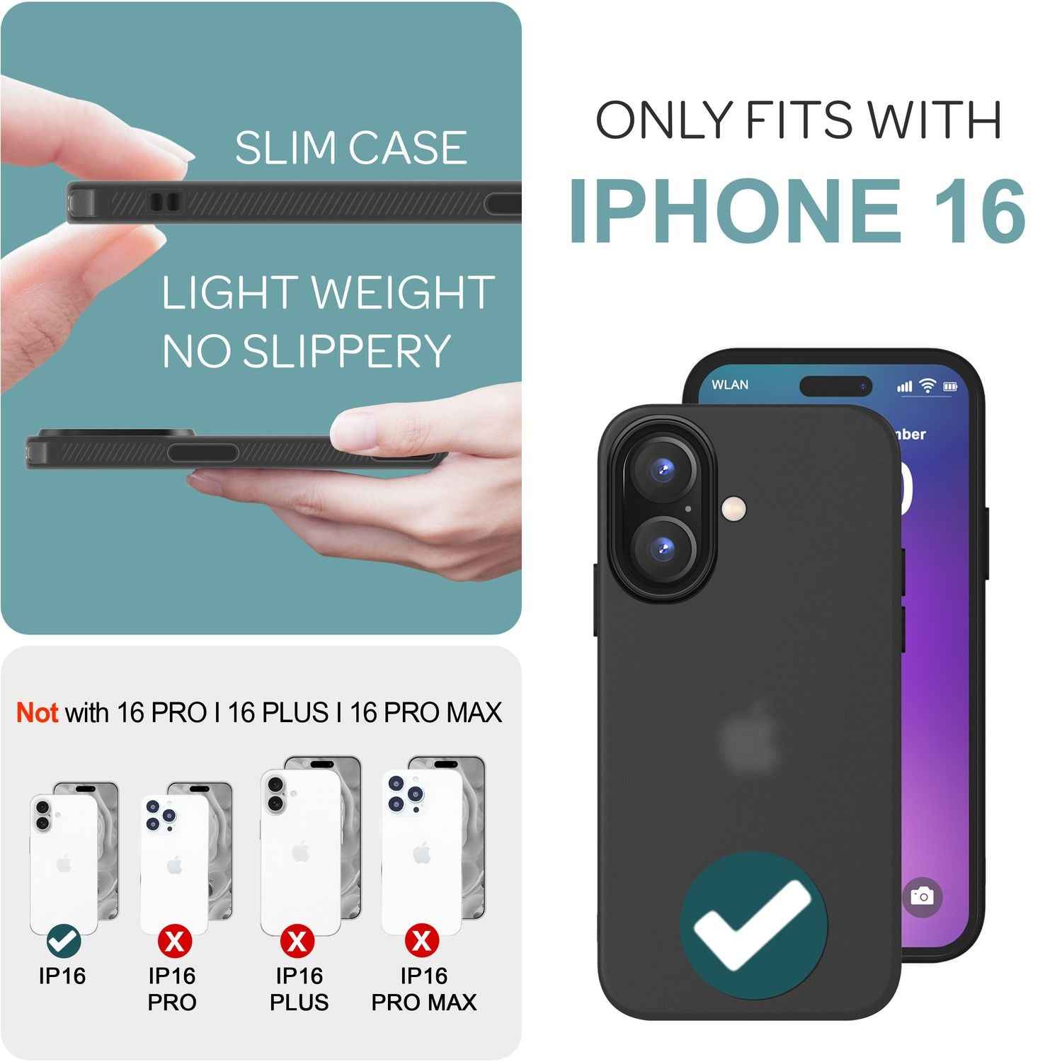 NALIA Fein Mattierte Silikonhülle für iPhone 16, Rutschfeste Handyhülle, Stoßfeste Fallschutz Hülle