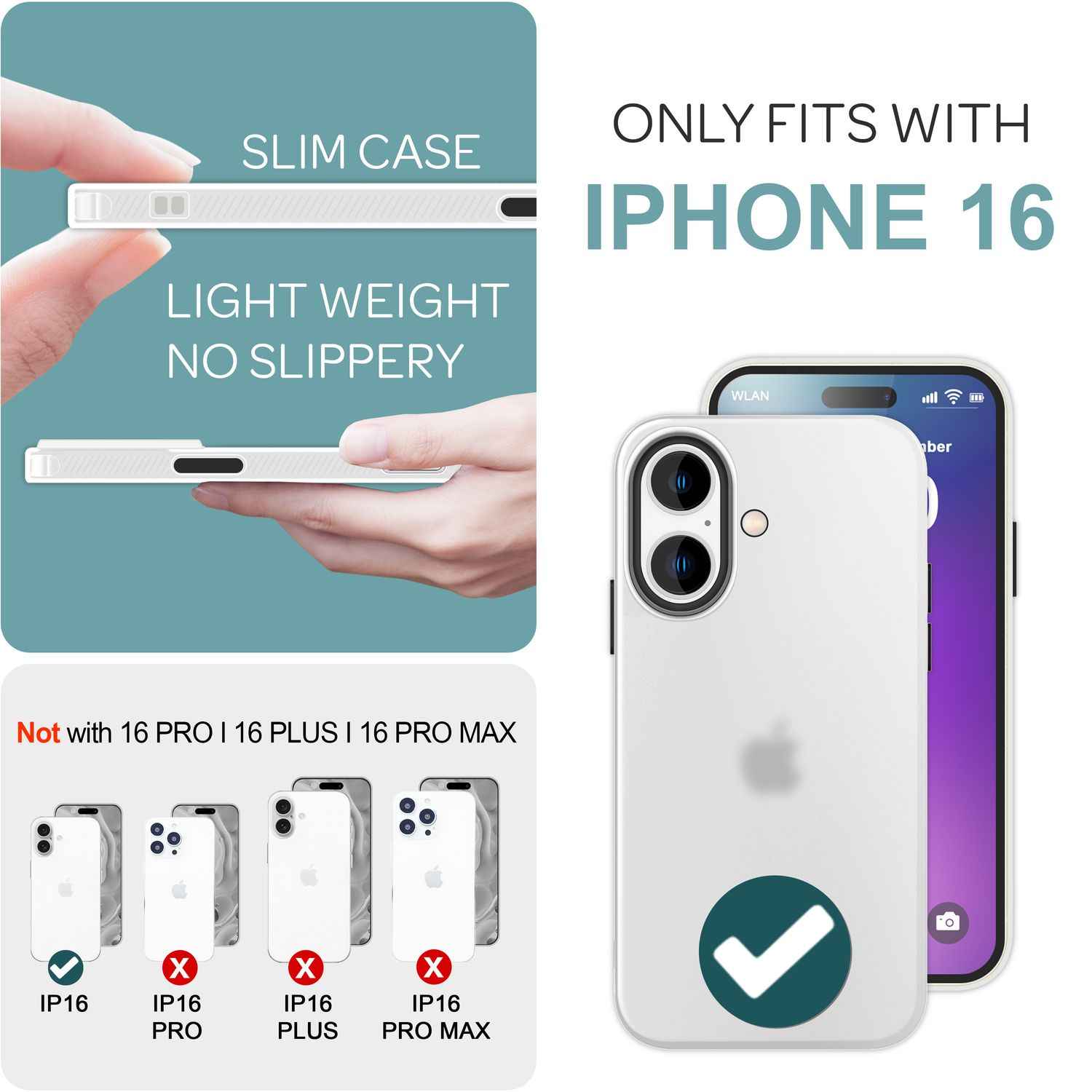 NALIA Fein Mattierte Silikonhülle für iPhone 16, Rutschfeste Handyhülle, Stoßfeste Fallschutz Hülle