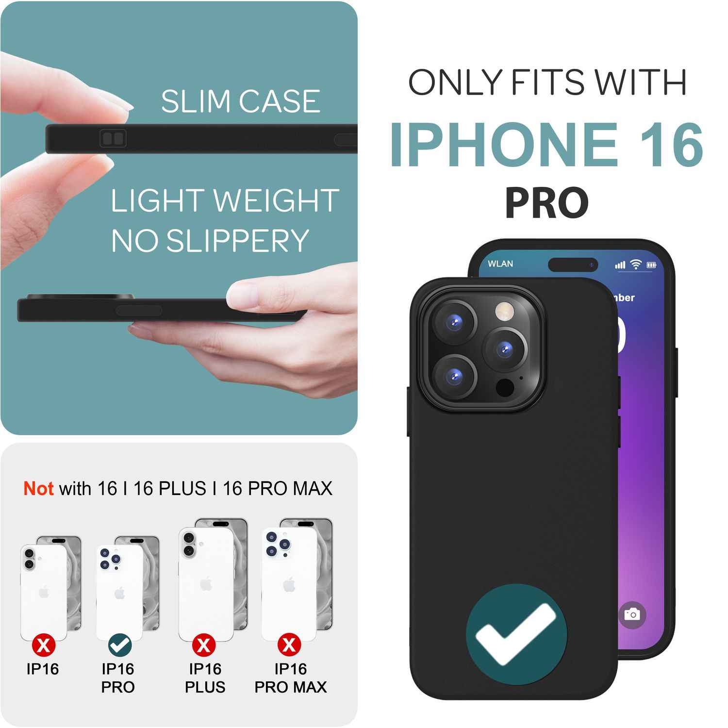 NALIA Fein Mattierte Silikonhülle für iPhone 16 Pro, Rutschfeste Handyhülle, Stoßfeste Fallschutz Hülle