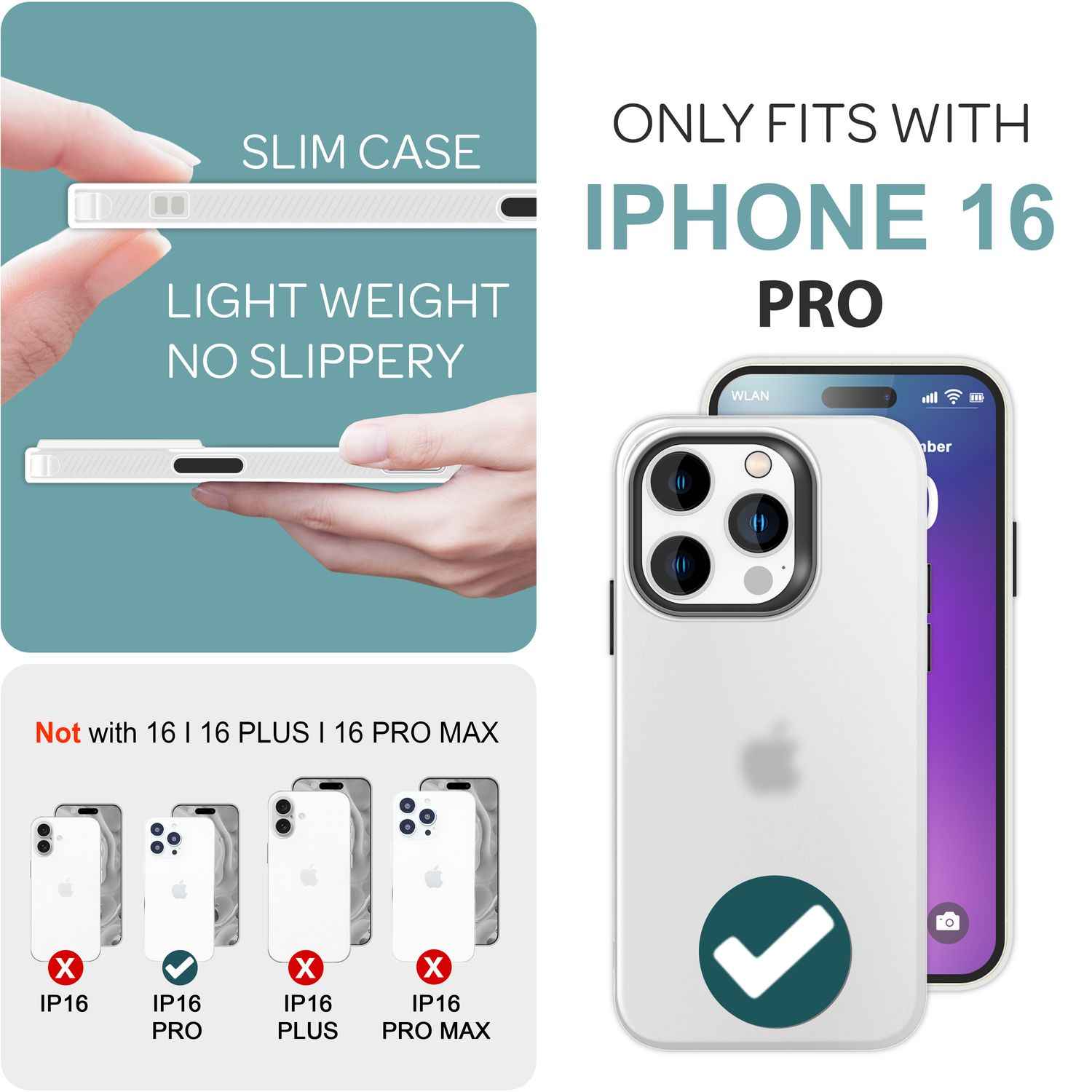 NALIA Fein Mattierte Silikonhülle für iPhone 16 Pro, Rutschfeste Handyhülle, Stoßfeste Fallschutz Hülle