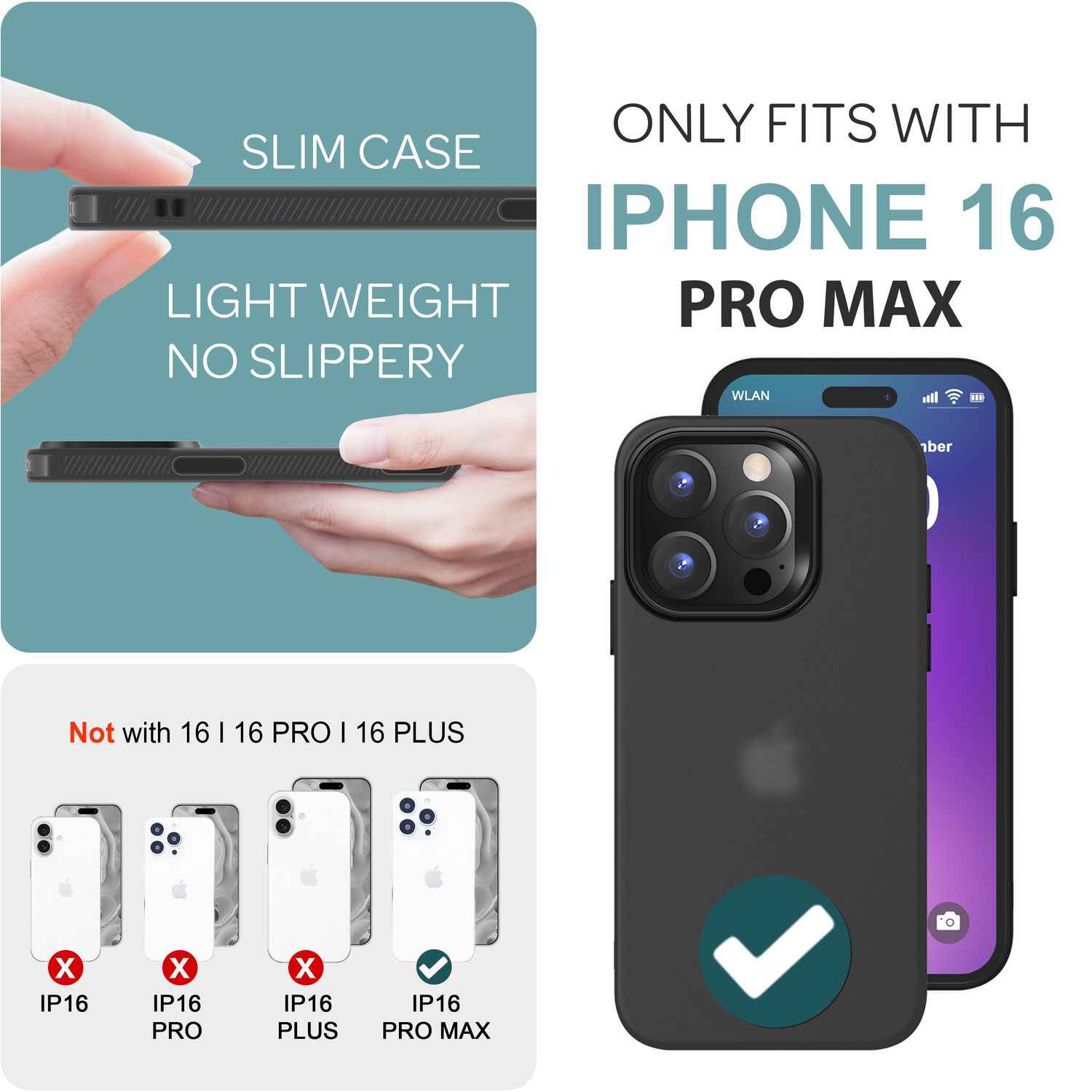 NALIA Fein Mattierte Silikonhülle für iPhone 16 Pro Max, Rutschfeste Handyhülle, Stoßfeste Schutz Hülle