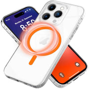 NALIA Klare MagSafe Acryl Hülle für iPhone 16 Pro Max, Bunter Neon Ring mit Night Glow Effekt, Robuste Handyhülle