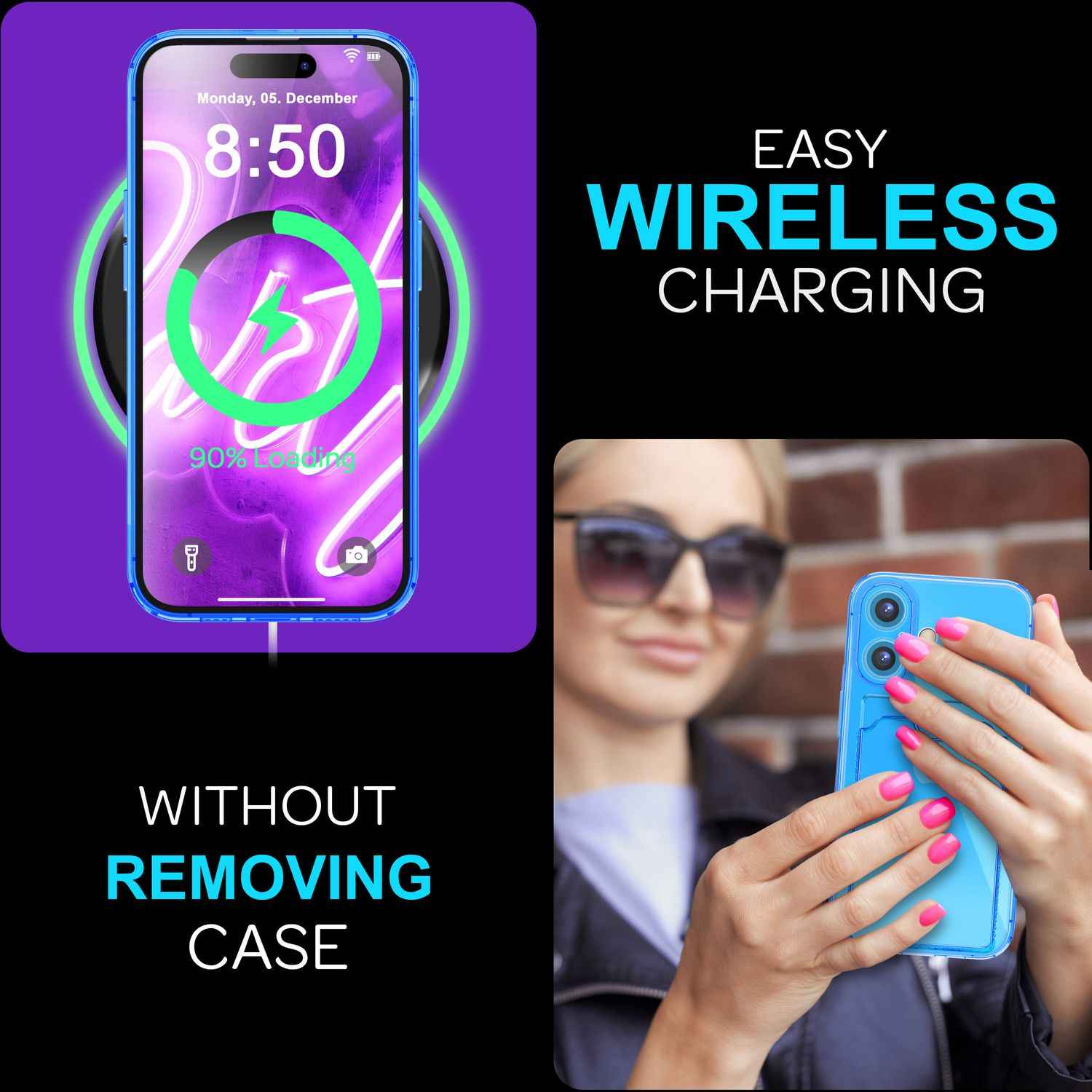 NALIA Klare Neon Hülle mit Kartenhalter für iPhone 16, Bunte Handyhülle mit Kartenfach, Durchsichtiges Silikon