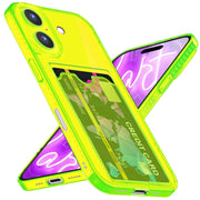 NALIA Klare Neon Hülle mit Kartenhalter für iPhone 16, Bunte Handyhülle mit Kartenfach, Durchsichtiges Silikon
