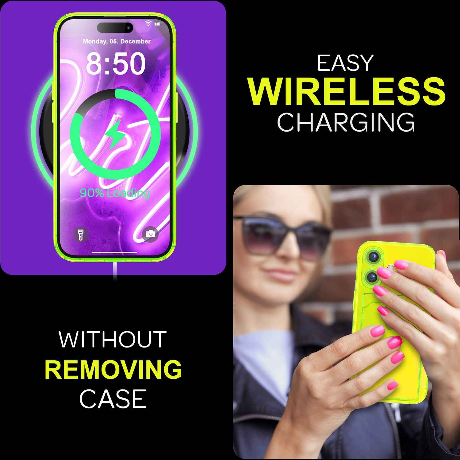 NALIA Klare Neon Hülle mit Kartenhalter für iPhone 16, Bunte Handyhülle mit Kartenfach, Durchsichtiges Silikon