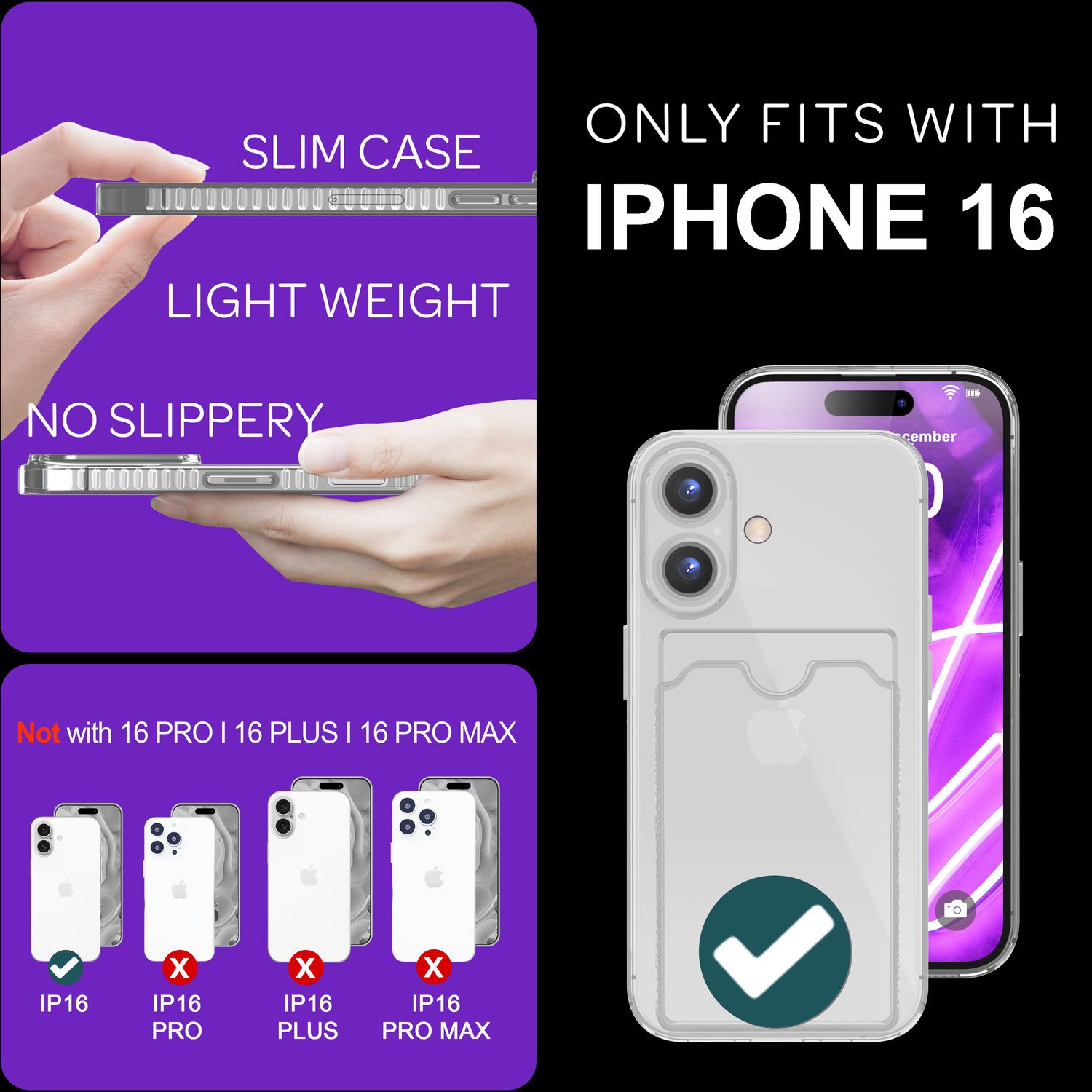 Handyhülle mit Kartenhalter für iPhone 16 TPU durchsichtig Neon | NALIA Berlin