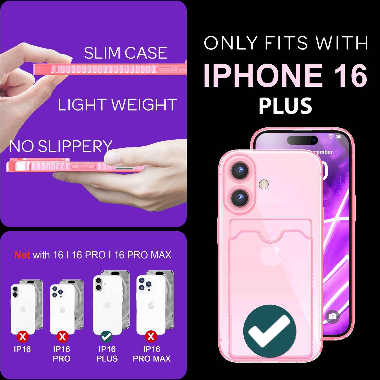 NALIA Klare Neon Hülle mit Kartenhalter für iPhone 16 Plus, Bunte Handyhülle mit Kartenfach, Silikon Durchsichtig