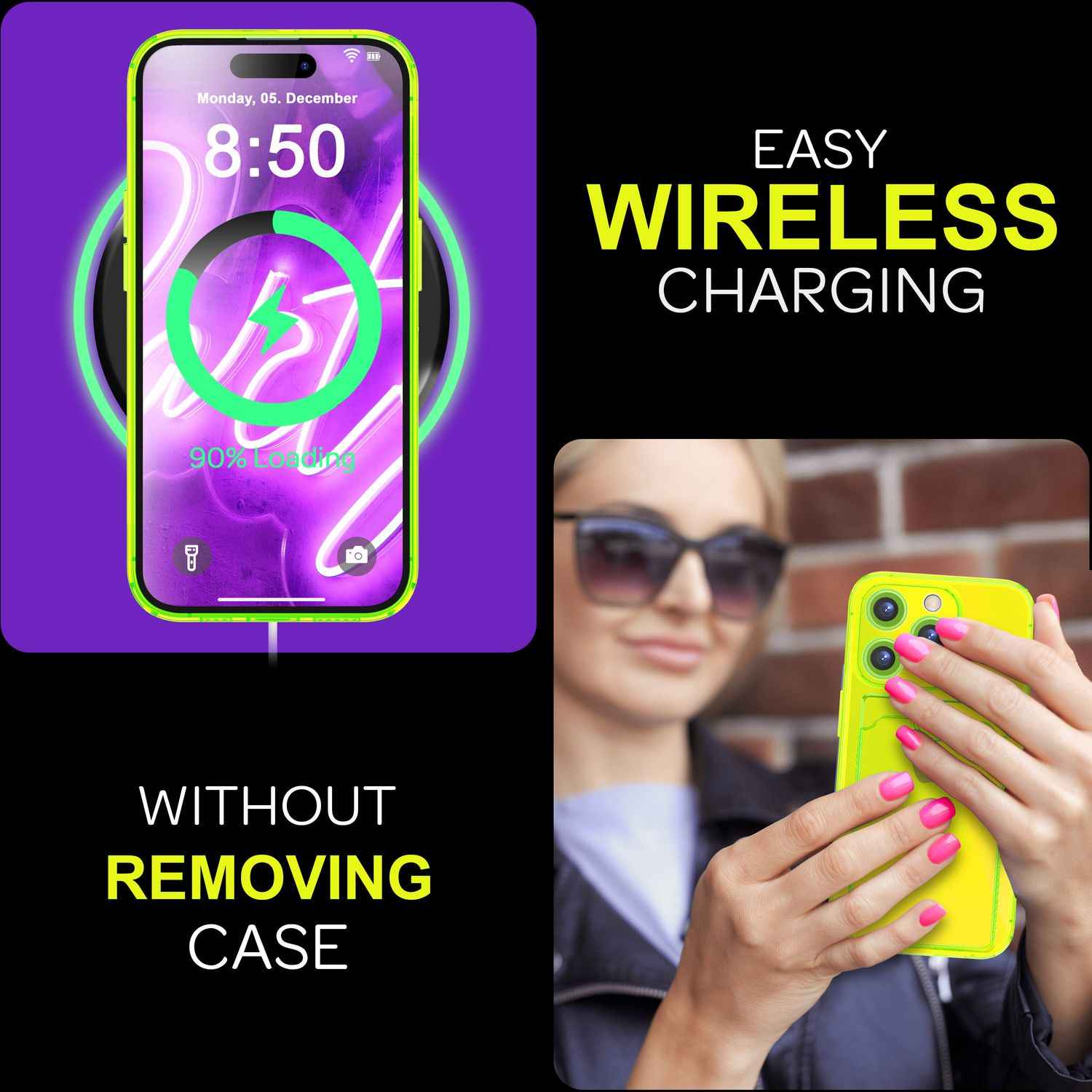 NALIA Klare Neon Hülle mit Kartenhalter für iPhone 16 Pro, Bunte Handyhülle mit Kartenfach, Silikon Durchsichtig