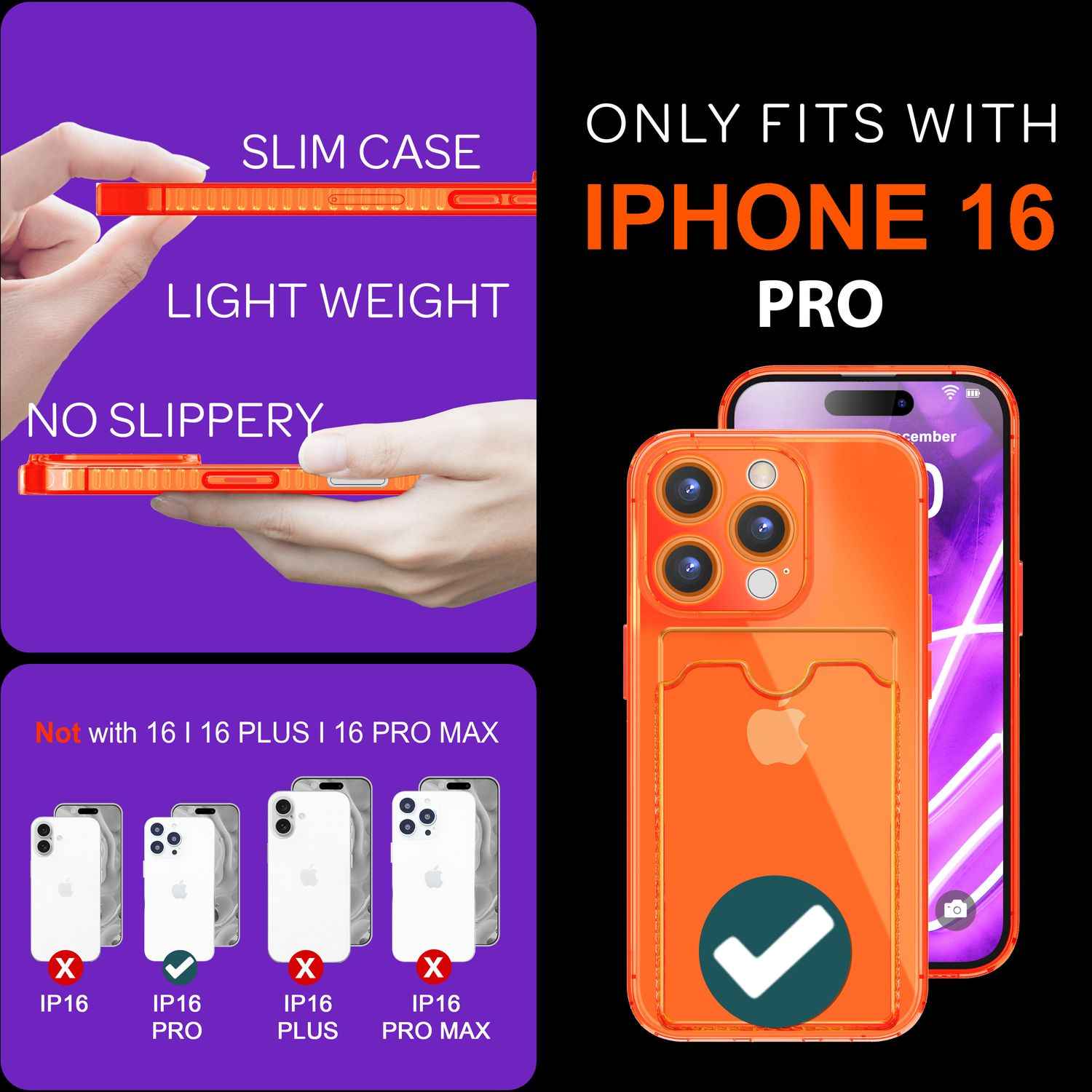NALIA Klare Neon Hülle mit Kartenhalter für iPhone 16 Pro, Bunte Handyhülle mit Kartenfach, Silikon Durchsichtig