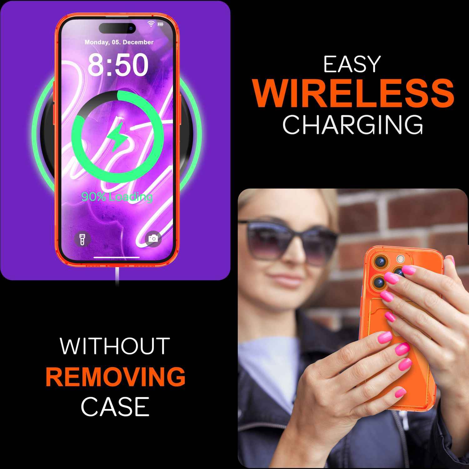 NALIA Klare Neon Hülle mit Kartenhalter für iPhone 16 Pro Max, Bunte Handyhülle mit Kartenfach, Durchsichtig