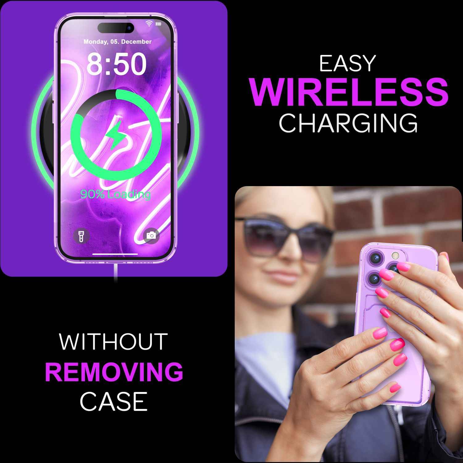 NALIA Klare Neon Hülle mit Kartenhalter für iPhone 16 Pro Max, Bunte Handyhülle mit Kartenfach, Durchsichtig