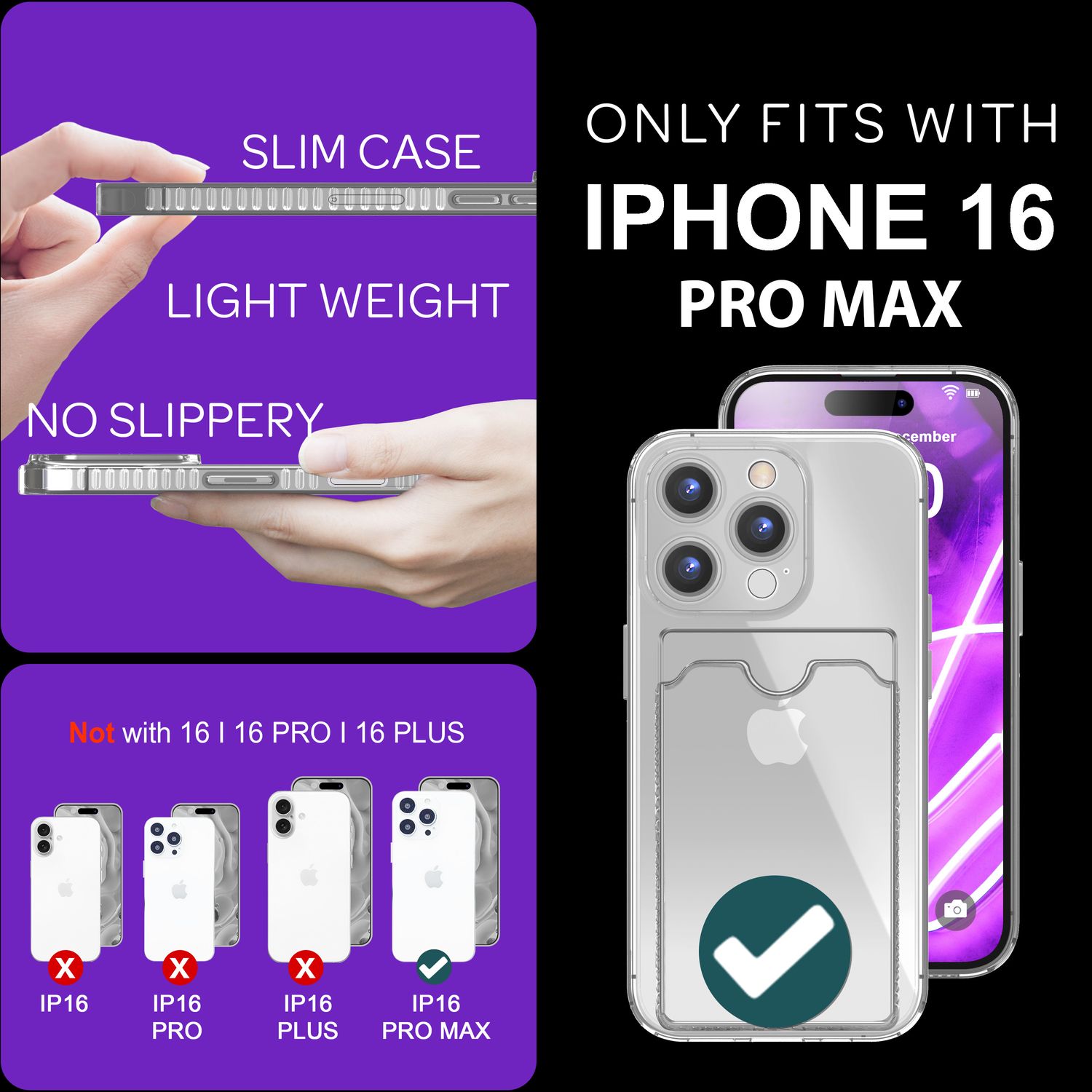 Handyhülle mit Kartenhalter TPU durchsichtig Neon für iPhone 16 Pro Max