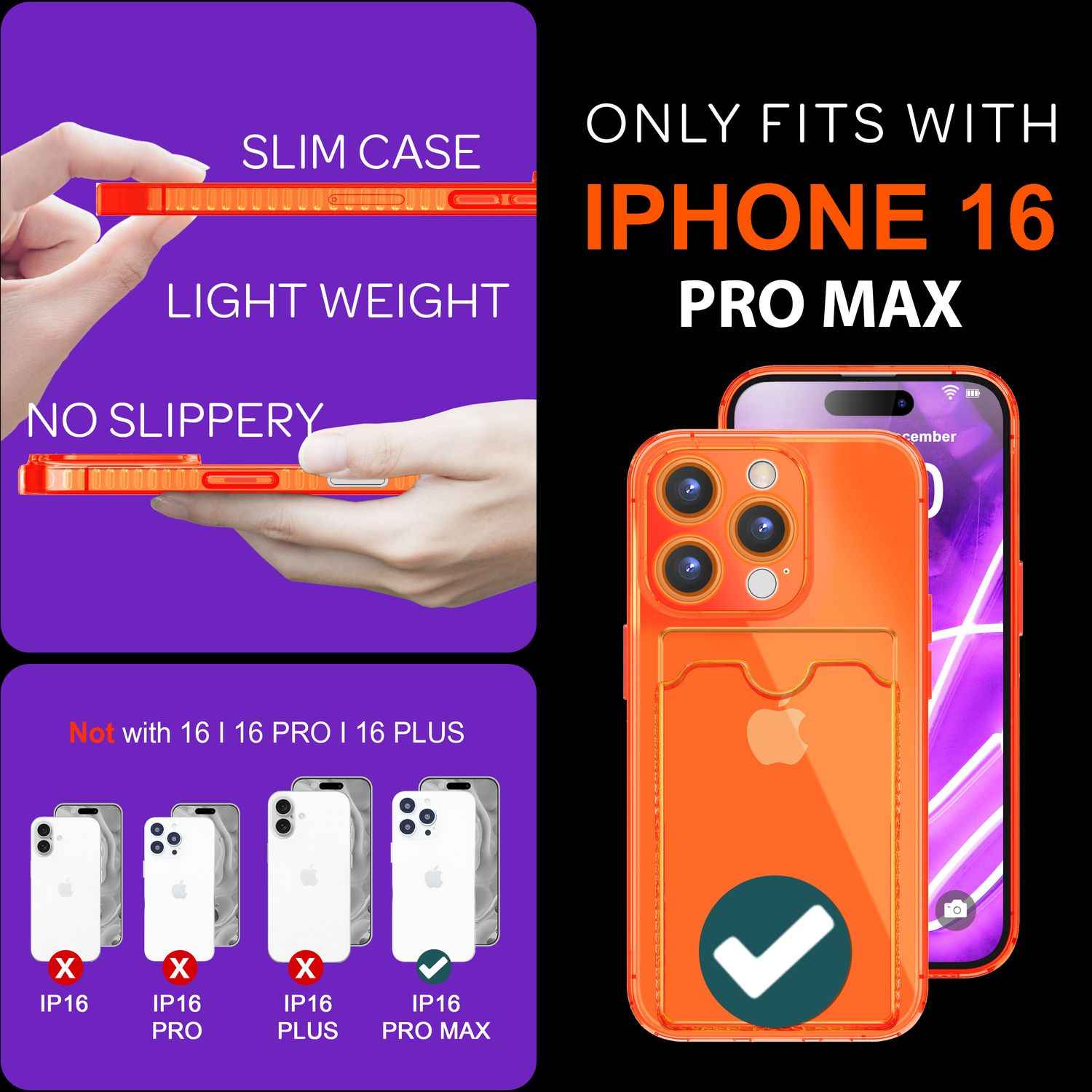 NALIA Klare Neon Hülle mit Kartenhalter für iPhone 16 Pro Max, Bunte Handyhülle mit Kartenfach, Durchsichtig