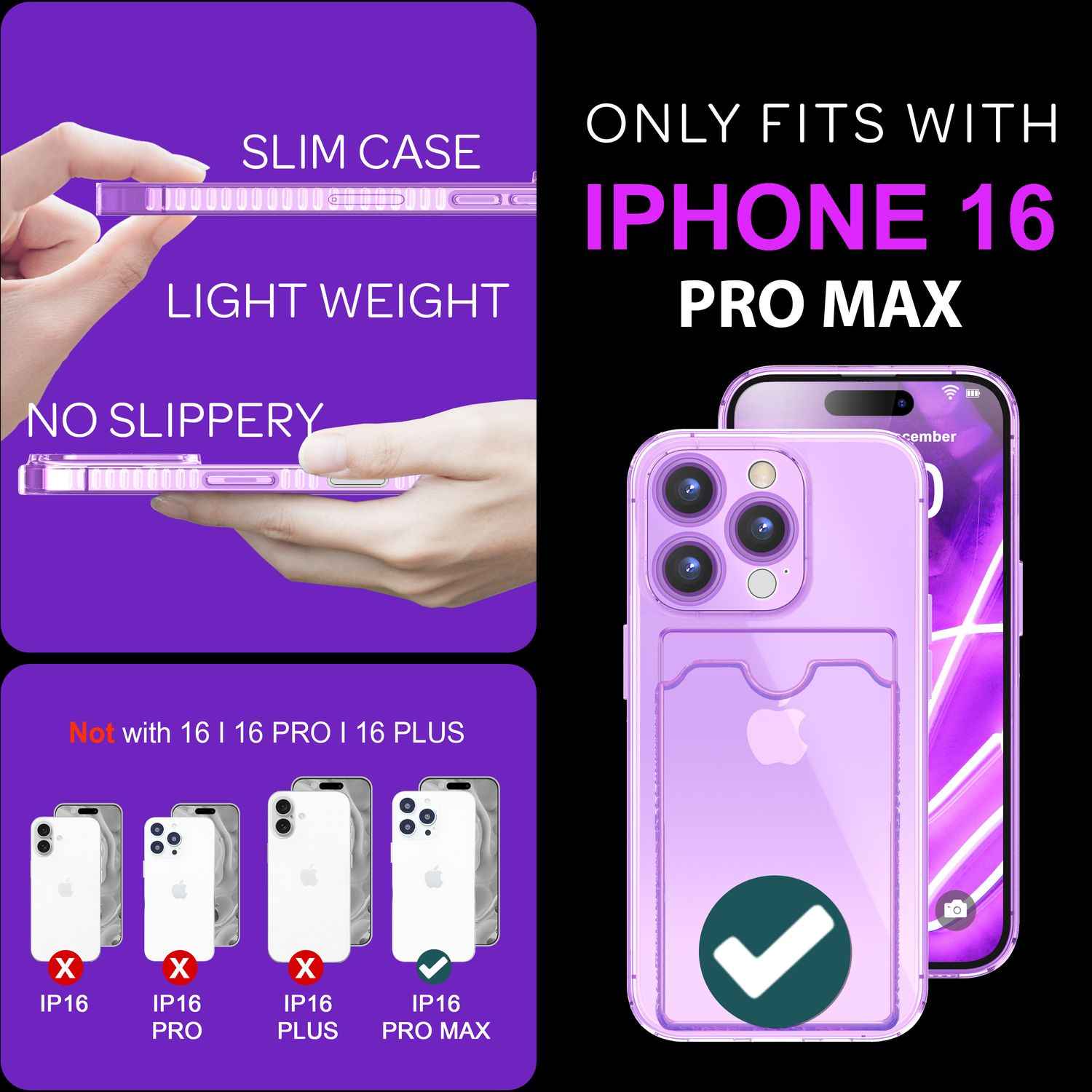 NALIA Klare Neon Hülle mit Kartenhalter für iPhone 16 Pro Max, Bunte Handyhülle mit Kartenfach, Durchsichtig