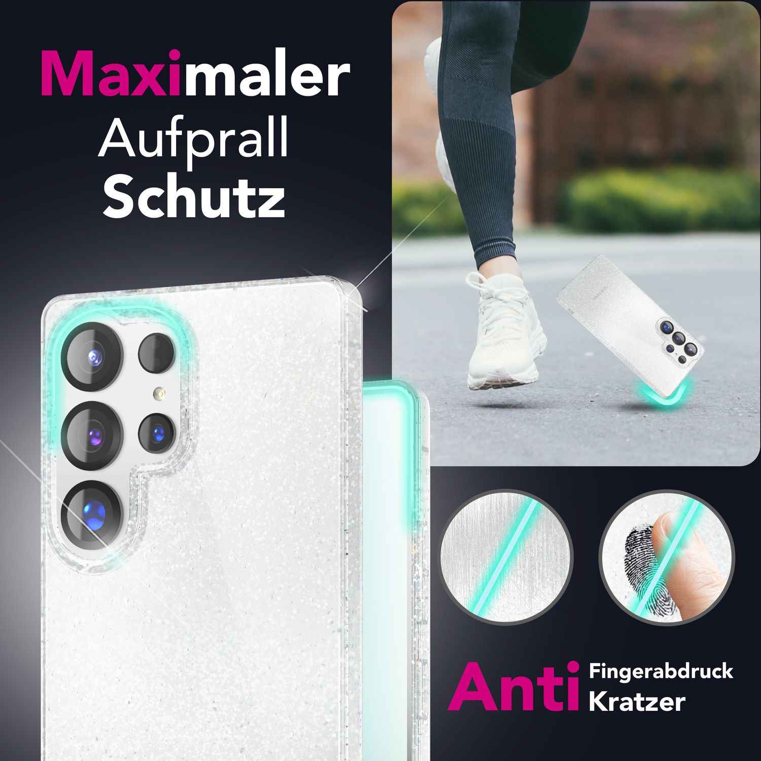 NALIA Dazzlin für Samsung Galaxy S25 Ultra Hülle, Funkelnde Transparente Glitzerhülle, Klare Anti-Gelb Schutzhülle mit Glitzer Pailletten, Durchsichtige Silikon Glitter Handyhülle