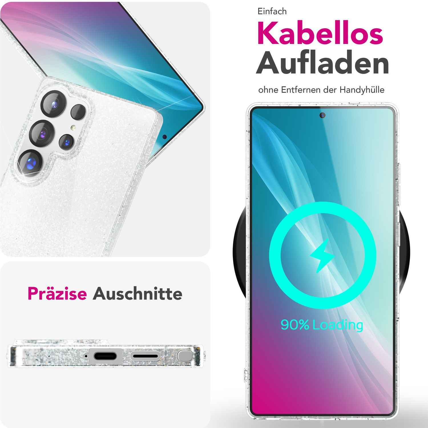 NALIA Dazzlin für Samsung Galaxy S25 Ultra Hülle, Funkelnde Transparente Glitzerhülle, Klare Anti-Gelb Schutzhülle mit Glitzer Pailletten, Durchsichtige Silikon Glitter Handyhülle