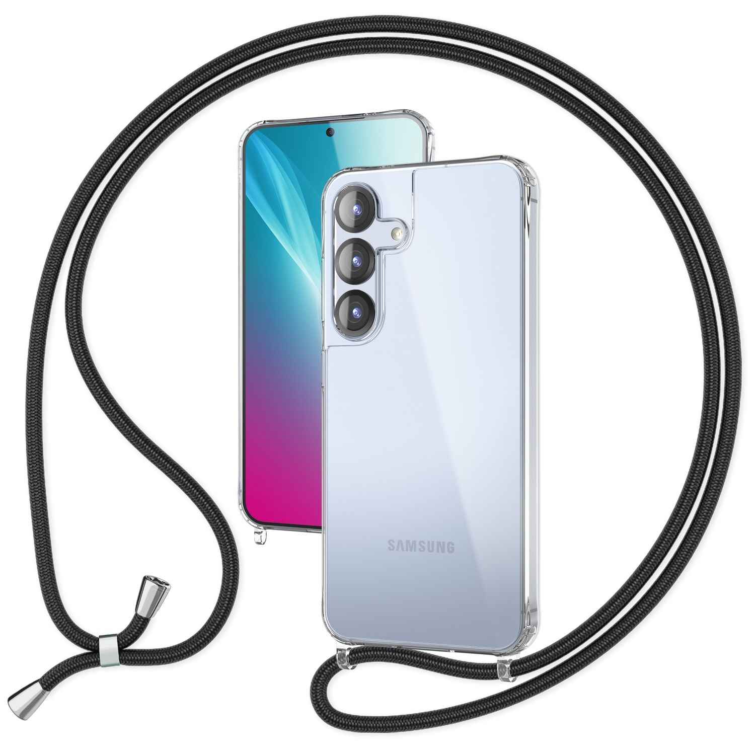 NALIA Hangit für Samsung Galaxy S25 Hülle, Klare Handyhülle mit Band, Transparente Verstellbare Umhängehülle, Crossbody Cover, Harte Schutzhülle mit Kette