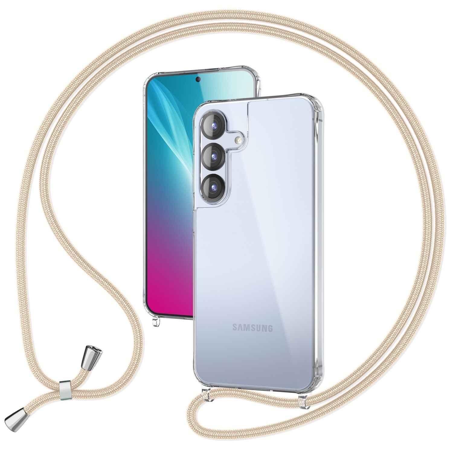 NALIA Hangit für Samsung Galaxy S25 Plus Hülle, Transparente Umhängehülle mit Verstellbarer Handykette, Harte Crossbody Schutzhülle, Klare Handyhülle mit Band