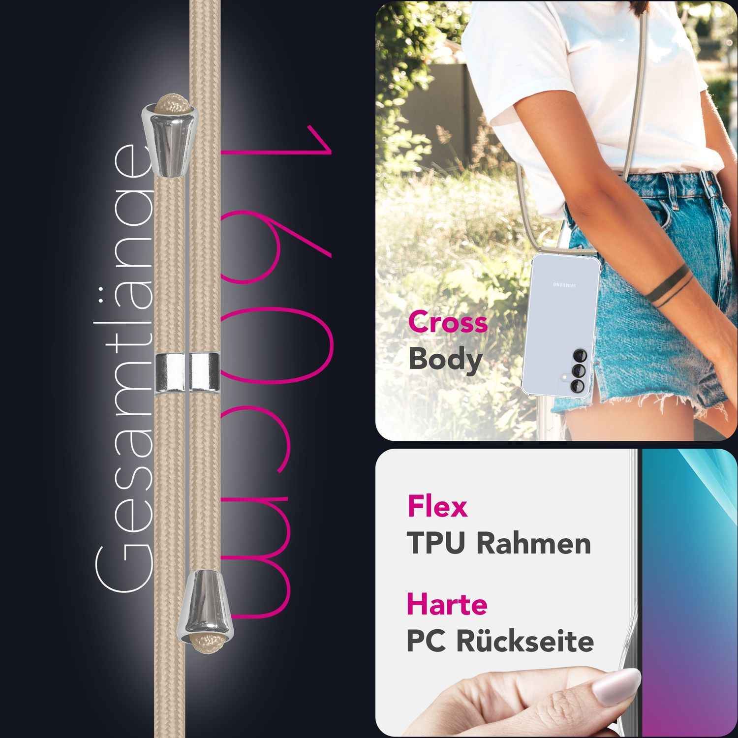 NALIA Hangit für Samsung Galaxy S25 Plus Hülle, Transparente Umhängehülle mit Verstellbarer Handykette, Harte Crossbody Schutzhülle, Klare Handyhülle mit Band
