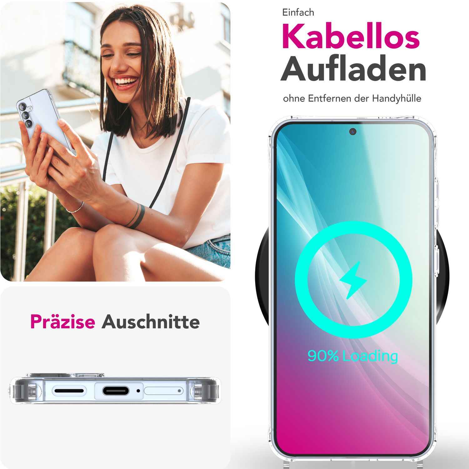 NALIA Hangit für Samsung Galaxy S25 Plus Hülle, Transparente Umhängehülle mit Verstellbarer Handykette, Harte Crossbody Schutzhülle, Klare Handyhülle mit Band