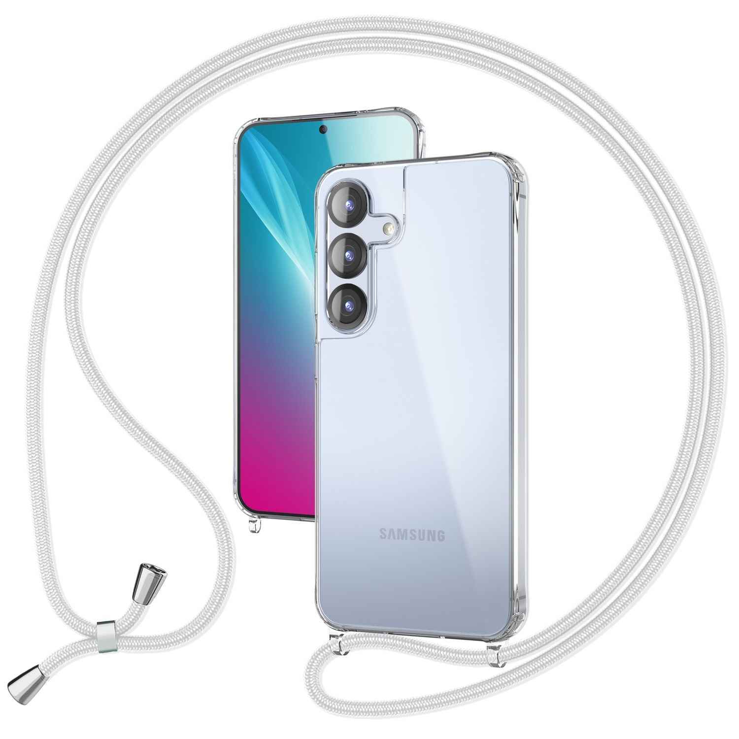 NALIA Hangit für Samsung Galaxy S25 Plus Hülle, Transparente Umhängehülle mit Verstellbarer Handykette, Harte Crossbody Schutzhülle, Klare Handyhülle mit Band