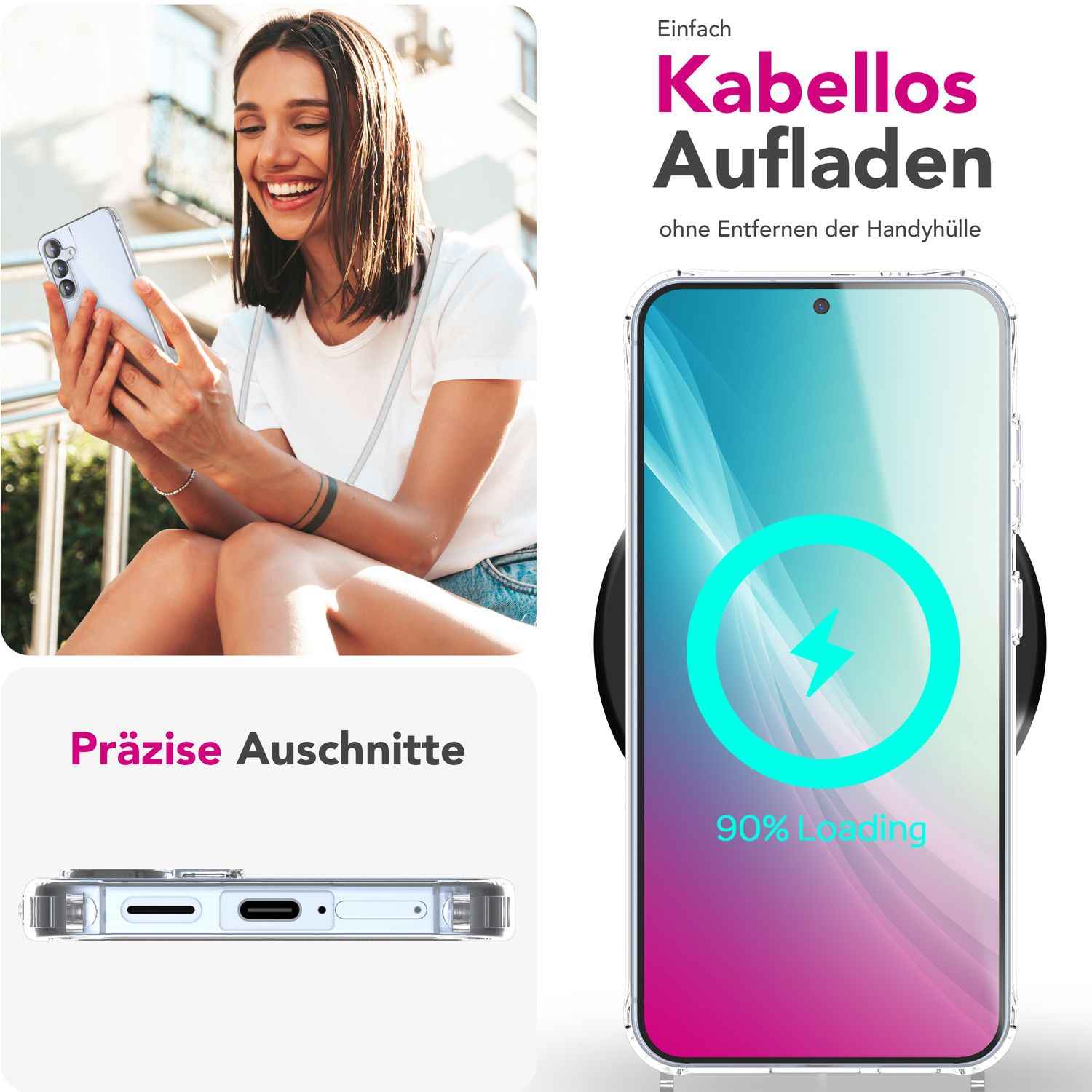 NALIA Hangit für Samsung Galaxy S25 Plus Hülle, Transparente Umhängehülle mit Verstellbarer Handykette, Harte Crossbody Schutzhülle, Klare Handyhülle mit Band