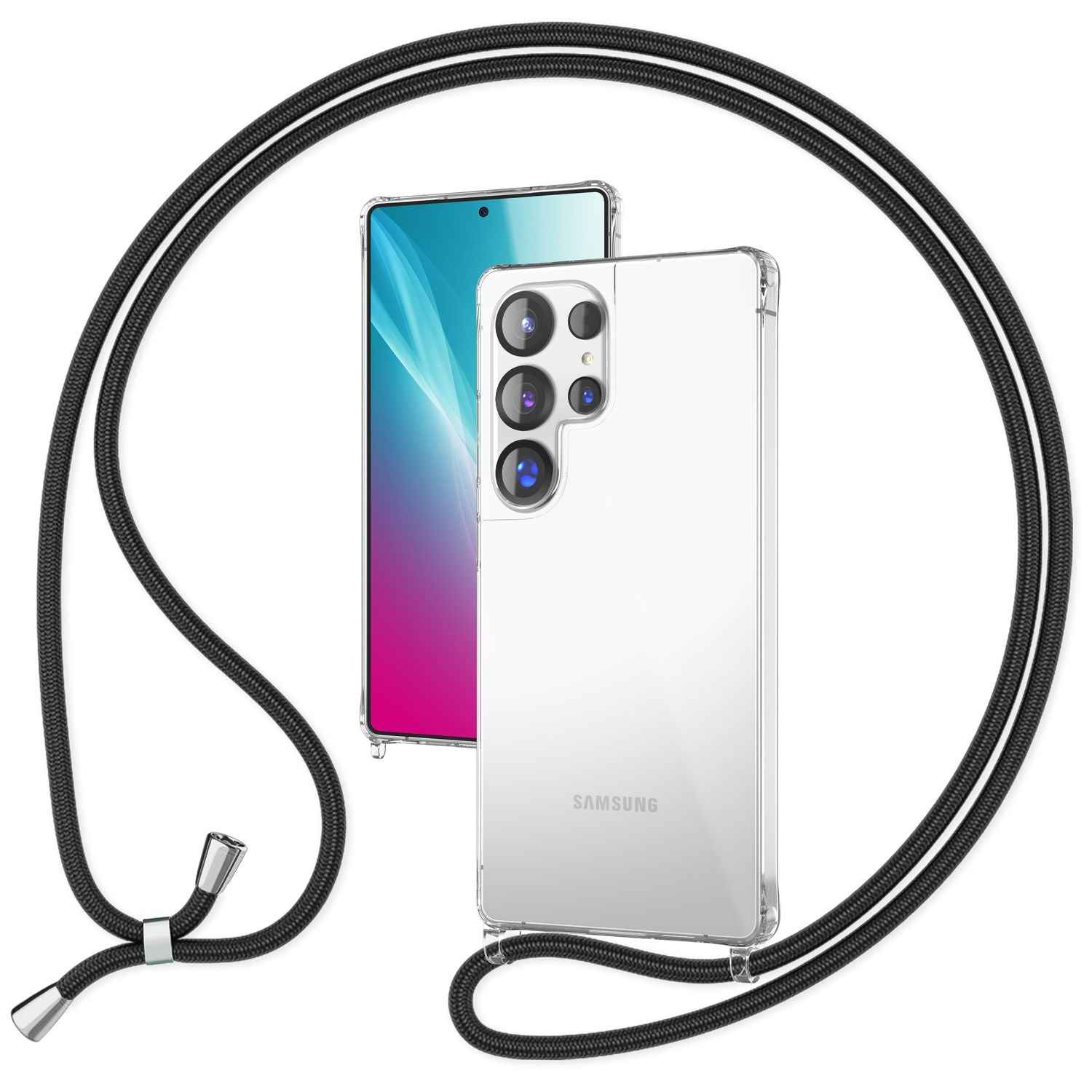 NALIA Hangit für Samsung Galaxy S25 Ultra Hülle, Verstellbare Crossbody Handyhülle mit Band zum Umhängen, Klare Schutzhülle mit Handykette, Verstärkte Bandhülle