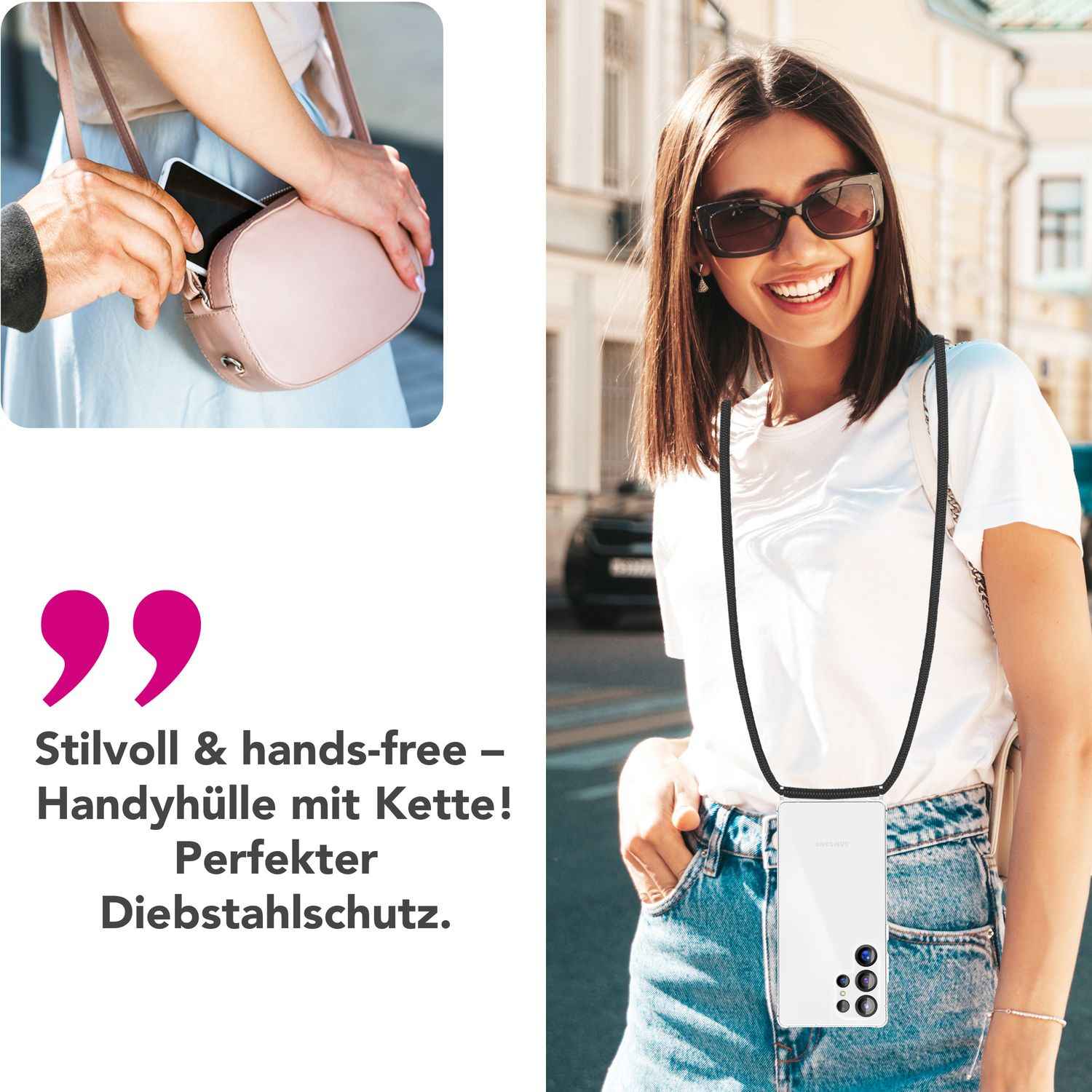 NALIA Hangit für Samsung Galaxy S25 Ultra Hülle, Verstellbare Crossbody Handyhülle mit Band zum Umhängen, Klare Schutzhülle mit Handykette, Verstärkte Bandhülle