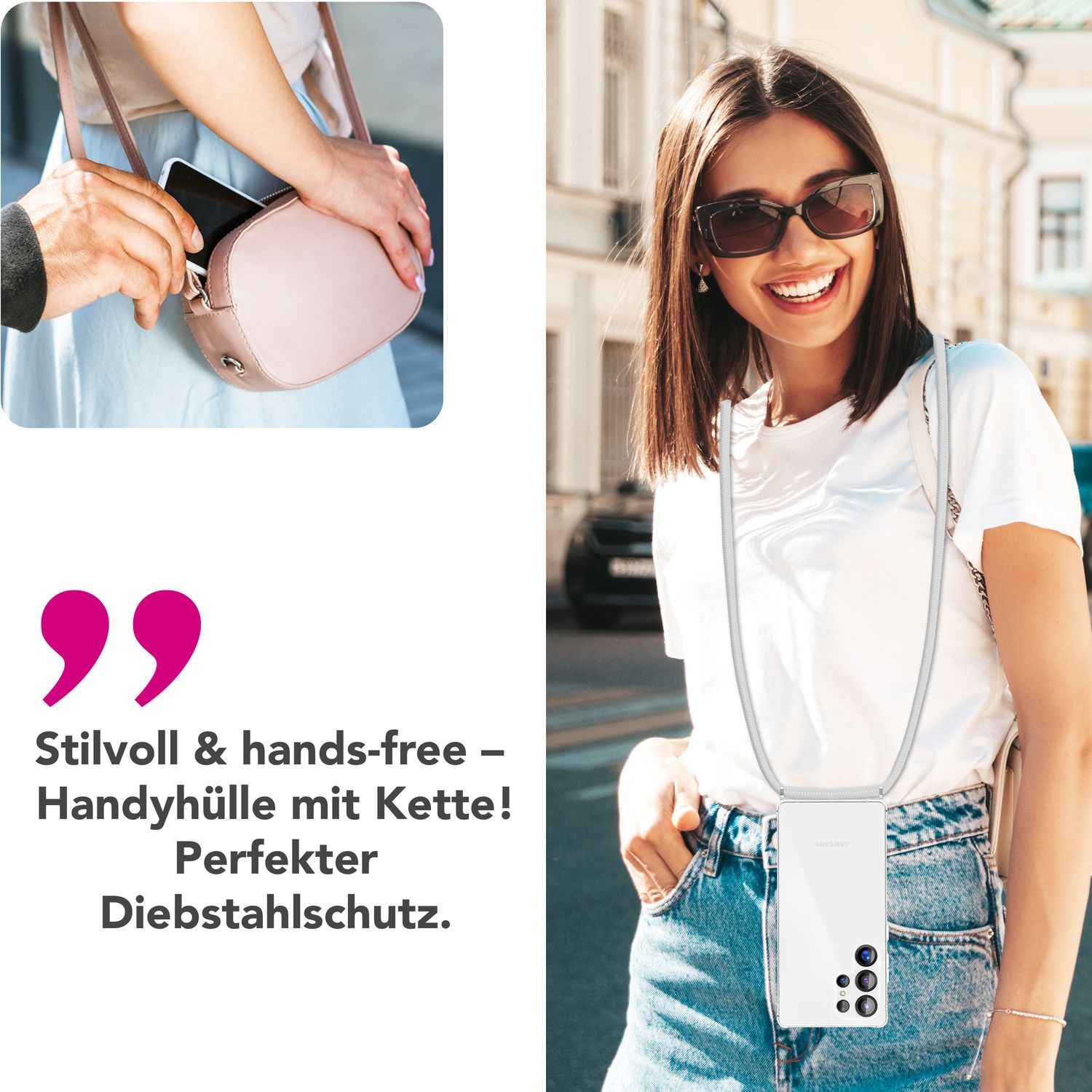 NALIA Hangit für Samsung Galaxy S25 Ultra Hülle, Verstellbare Crossbody Handyhülle mit Band zum Umhängen, Klare Schutzhülle mit Handykette, Verstärkte Bandhülle