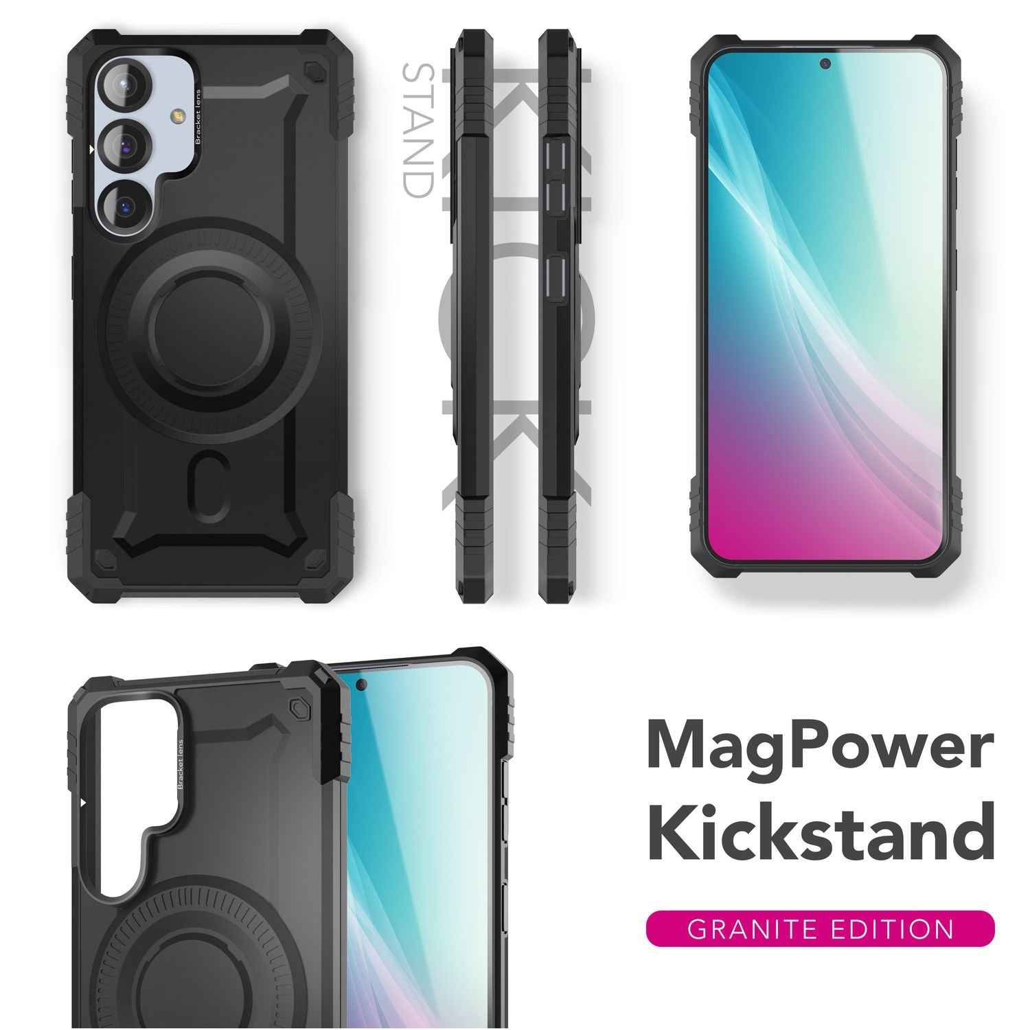 NALIA Granite für Samsung Galaxy S25 Hülle für MagSafe, Armor Panzerhülle, Ultra Robuste Schlagfeste Militärschutz Handyhülle, mit Magnet-Ring und Kamera-Stand