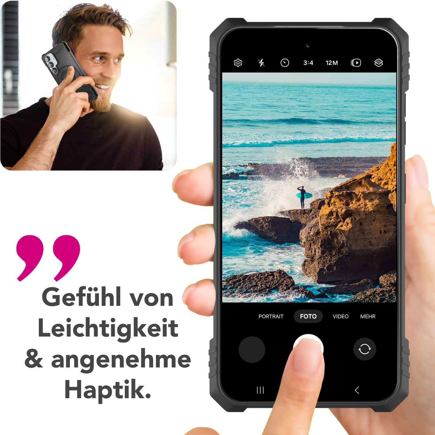 NALIA Granite für Samsung Galaxy S25 Plus Hülle für MagSafe, Armor Panzerhülle, Robuste Stoßfeste Schutzhülle im Militär-Stil, mit Kamera-Ständer, Magnet-Ring - Armor Titan Schwarz