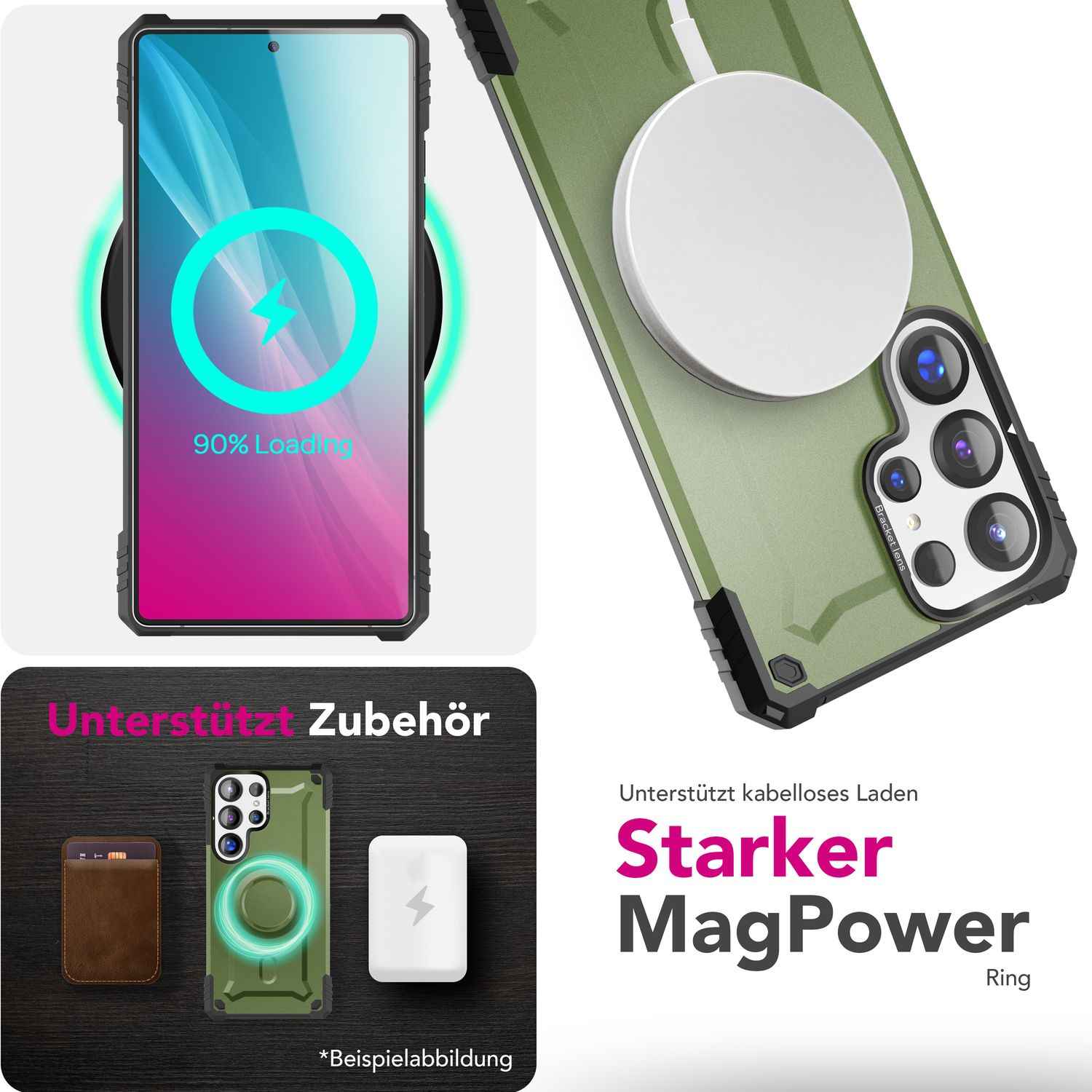 NALIA Granite für Samsung Galaxy S25 Ultra Hülle für MagSafe, Armor Panzerhülle, Extrem Robuste Resistente Militär Schutzhülle, mit Magnet-Ring und Kamera-Stand