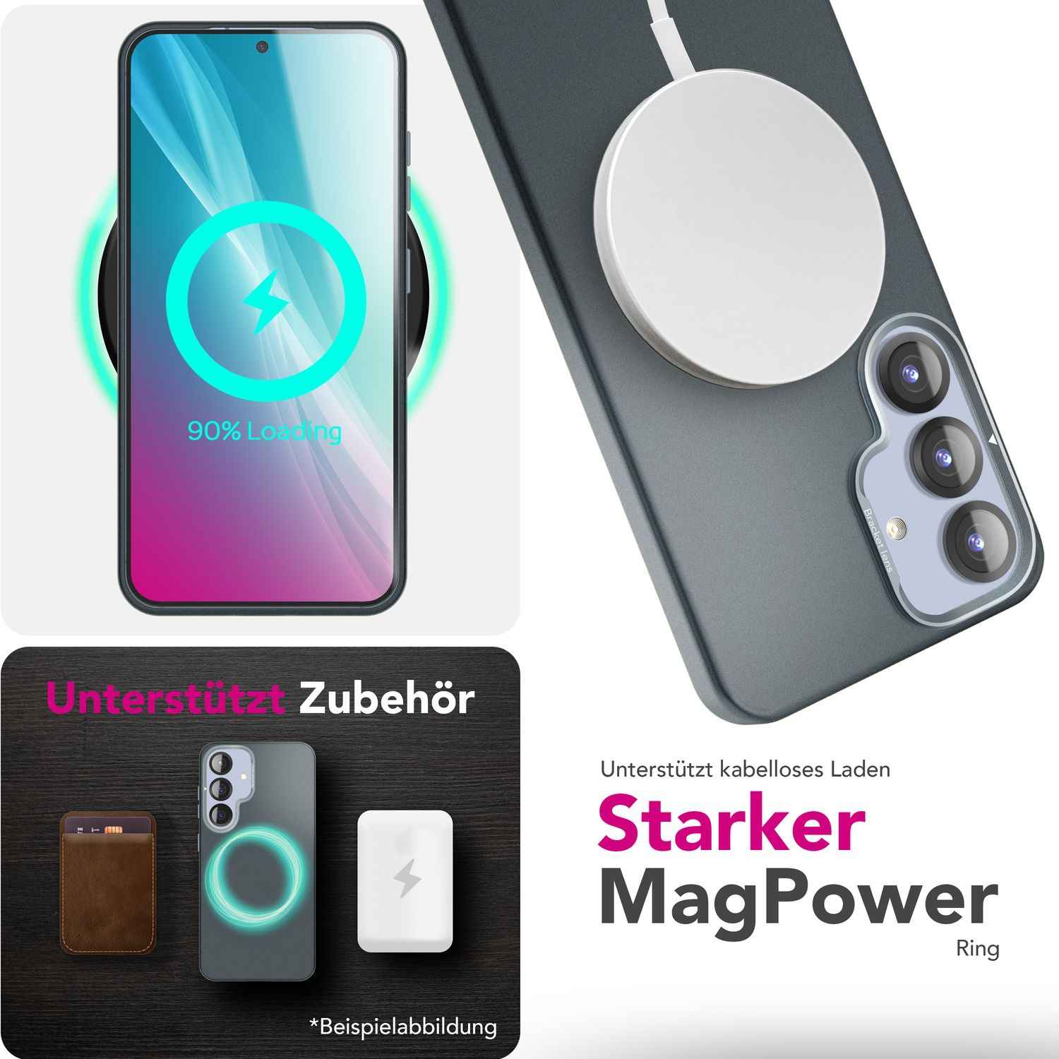NALIA Overland für Samsung Galaxy S25 Plus Hülle für MagSafe, Ultra Schlankes Hardcover, Eingebauter Magnet-Ring, Klappbarer Kamera-Ständer, Matte Dünne Schutzhülle - Titan Schwarz