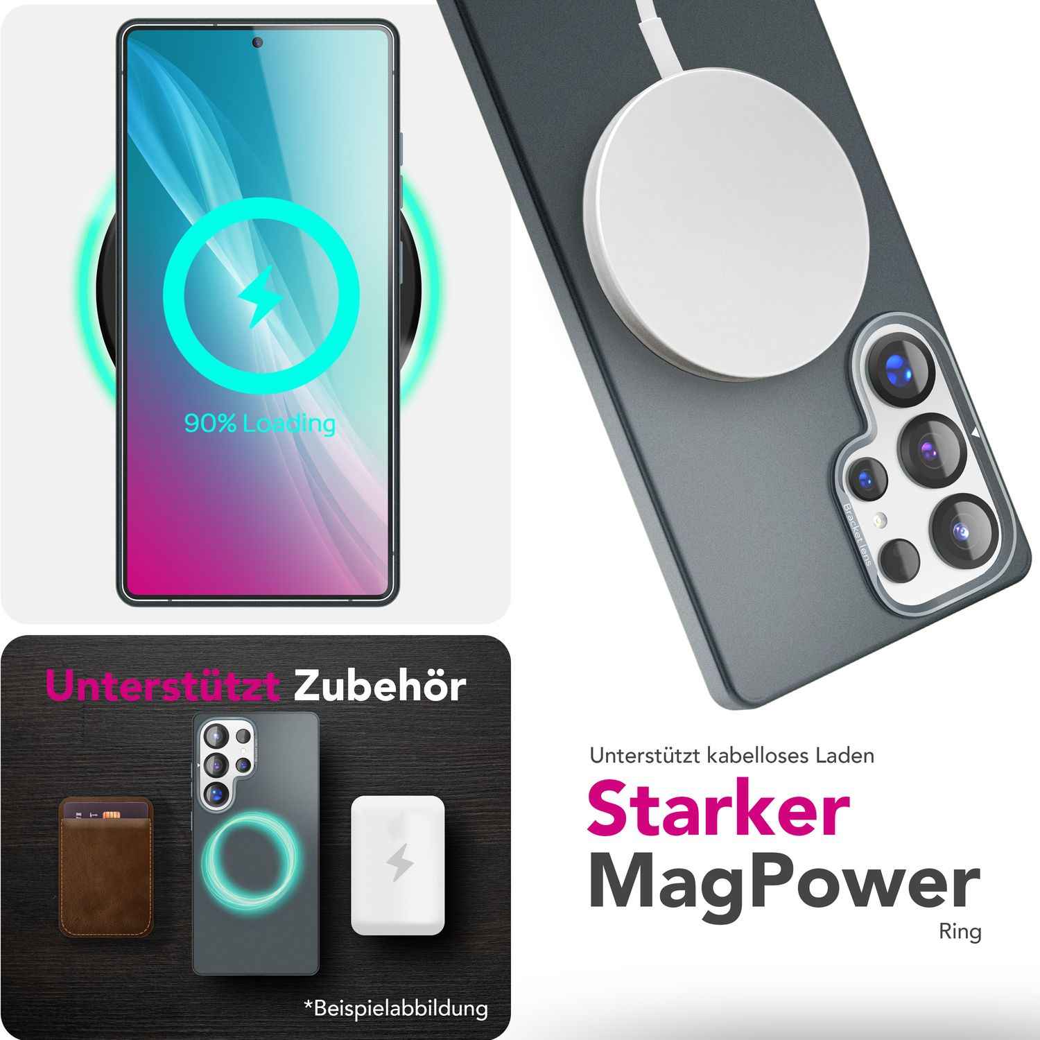 NALIA Overland für Samsung Galaxy S25 Ultra Hülle für MagSafe, Schlankes Hardcase mit Verstecktem Magnet-Ring, Klappbarer Kamera-Ständer, Ultra Dünne Matte Handyhülle