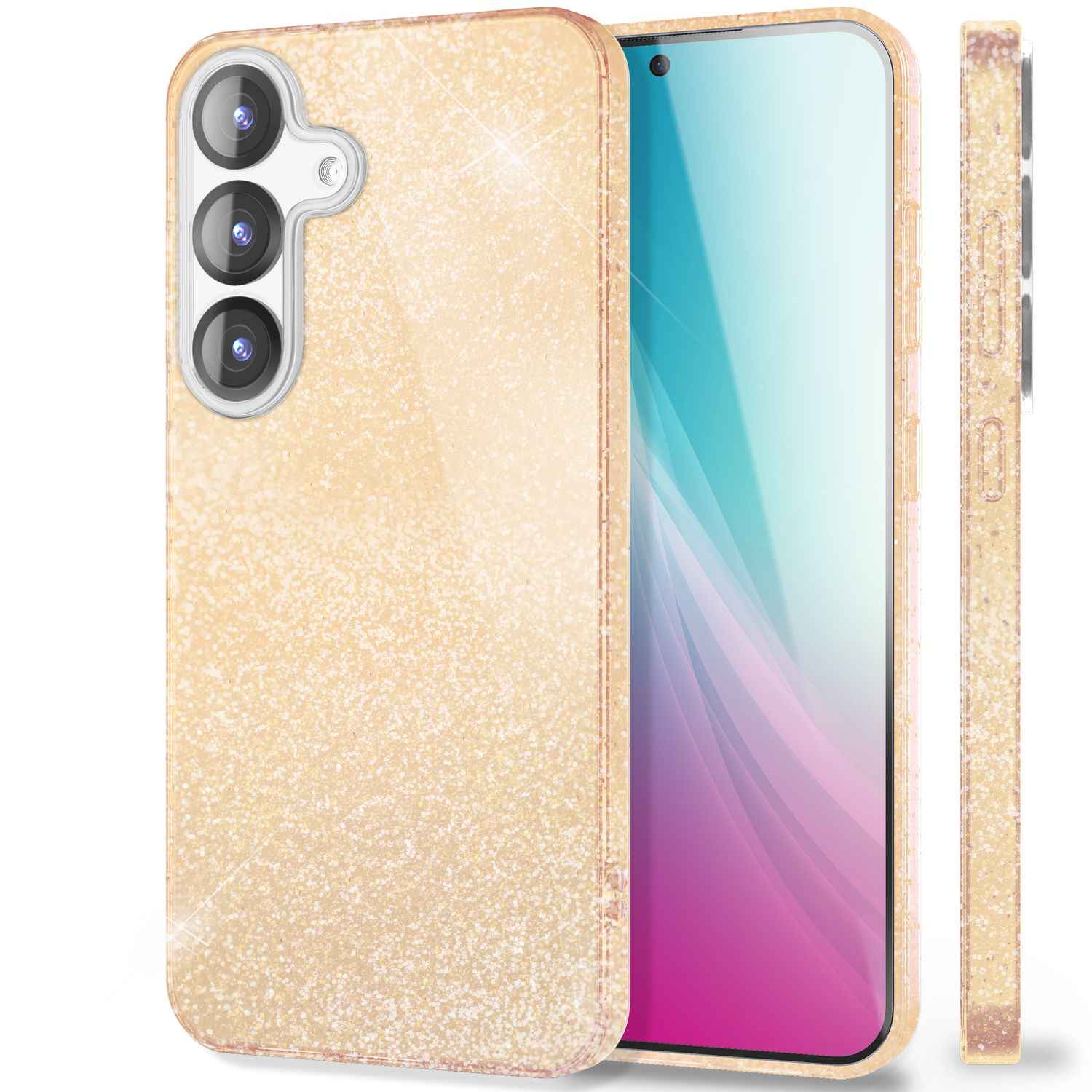 NALIA ShinePop für Samsung Galaxy S25 Hülle, Glänzende Glamour Glitzerhülle, Stabile Funkelnde Silikonhülle, Diamant Strass Glitzer Schutzhülle, Glitter Handyhülle