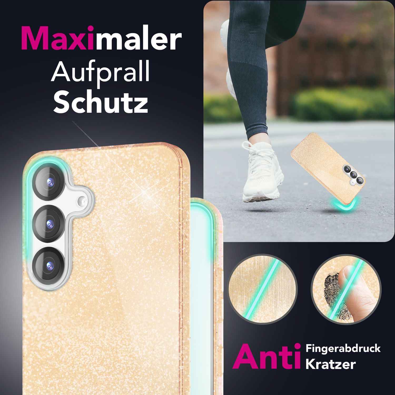 NALIA ShinePop für Samsung Galaxy S25 Hülle, Glänzende Glamour Glitzerhülle, Stabile Funkelnde Silikonhülle, Diamant Strass Glitzer Schutzhülle, Glitter Handyhülle