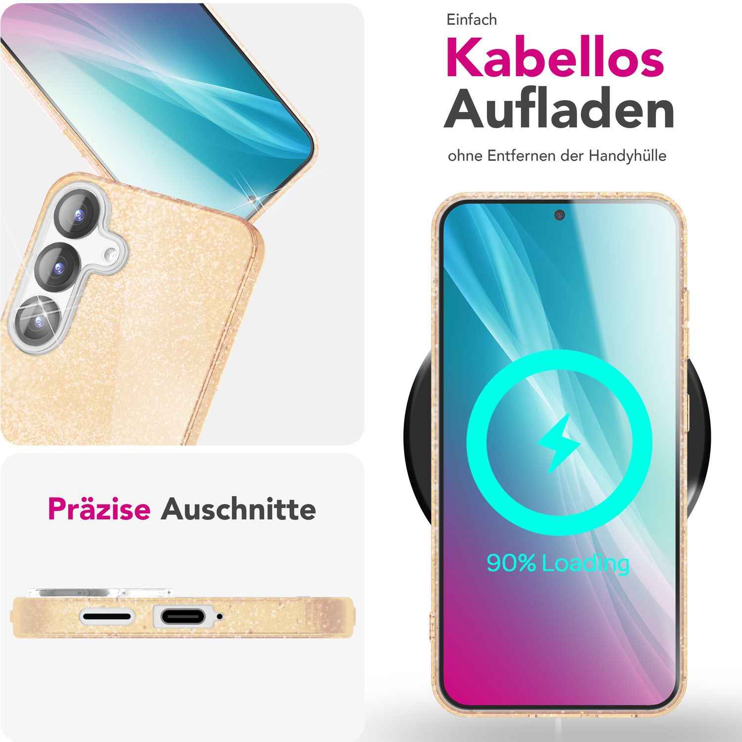 NALIA ShinePop für Samsung Galaxy S25 Hülle, Glänzende Glamour Glitzerhülle, Stabile Funkelnde Silikonhülle, Diamant Strass Glitzer Schutzhülle, Glitter Handyhülle